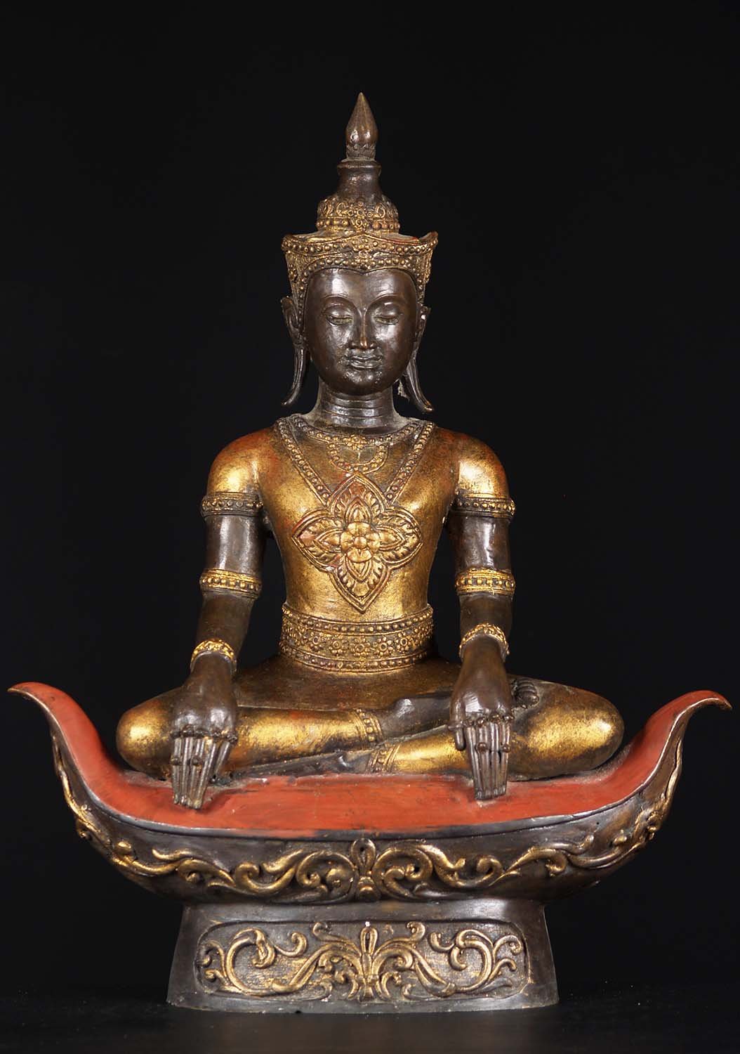 Brass Thai Ayutthaya Style Buddha On Boat 22"