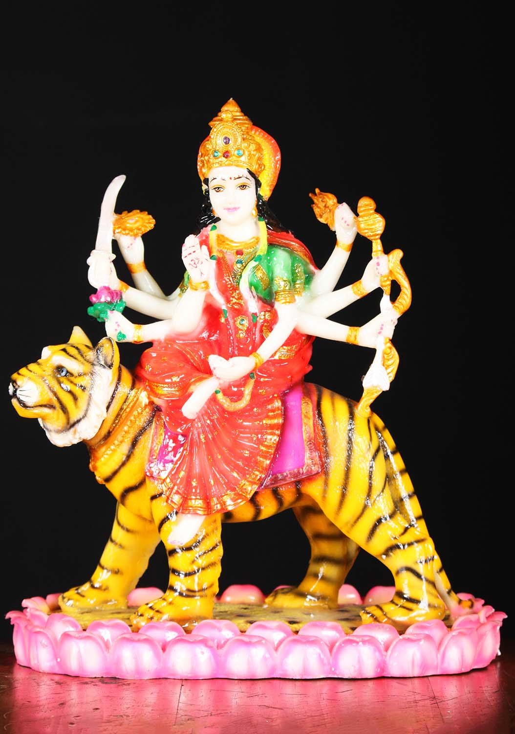 Fiber Durga Statue Seated on Tiger 12"