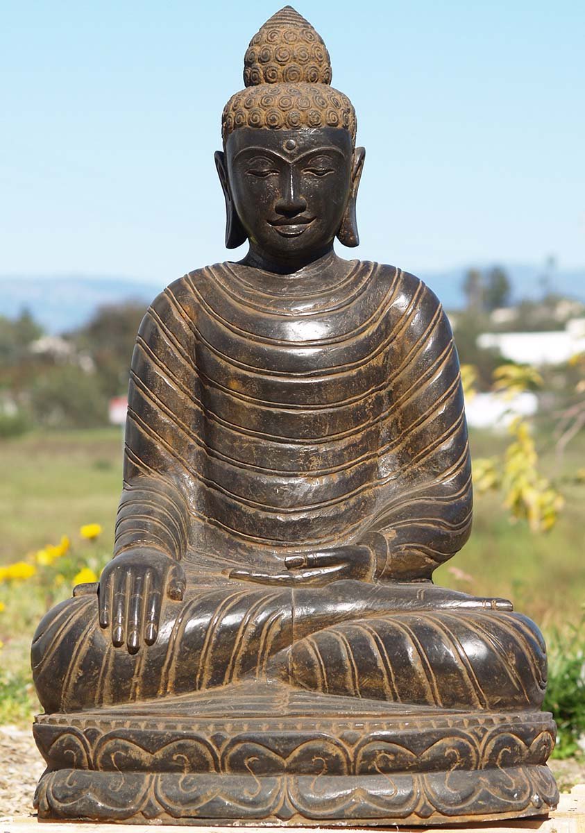 Stone Earth Touching Buddha Sculpture 36"