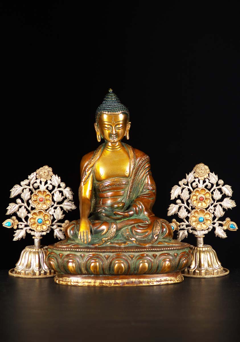 Brass Earth Touching Buddha Statue 9"