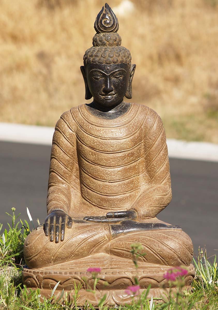 Earth Touching Buddha Stone Statue 34"