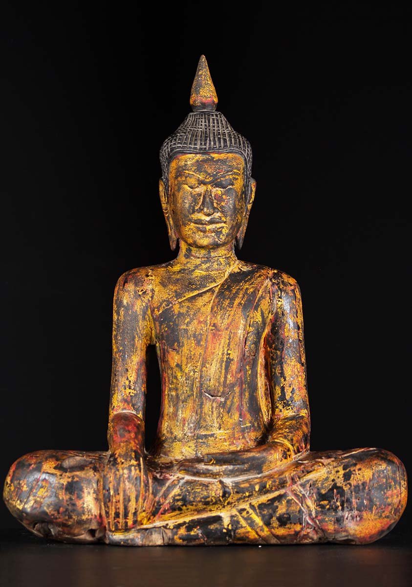 Wood Earth Touching Cambodian Buddha 29"