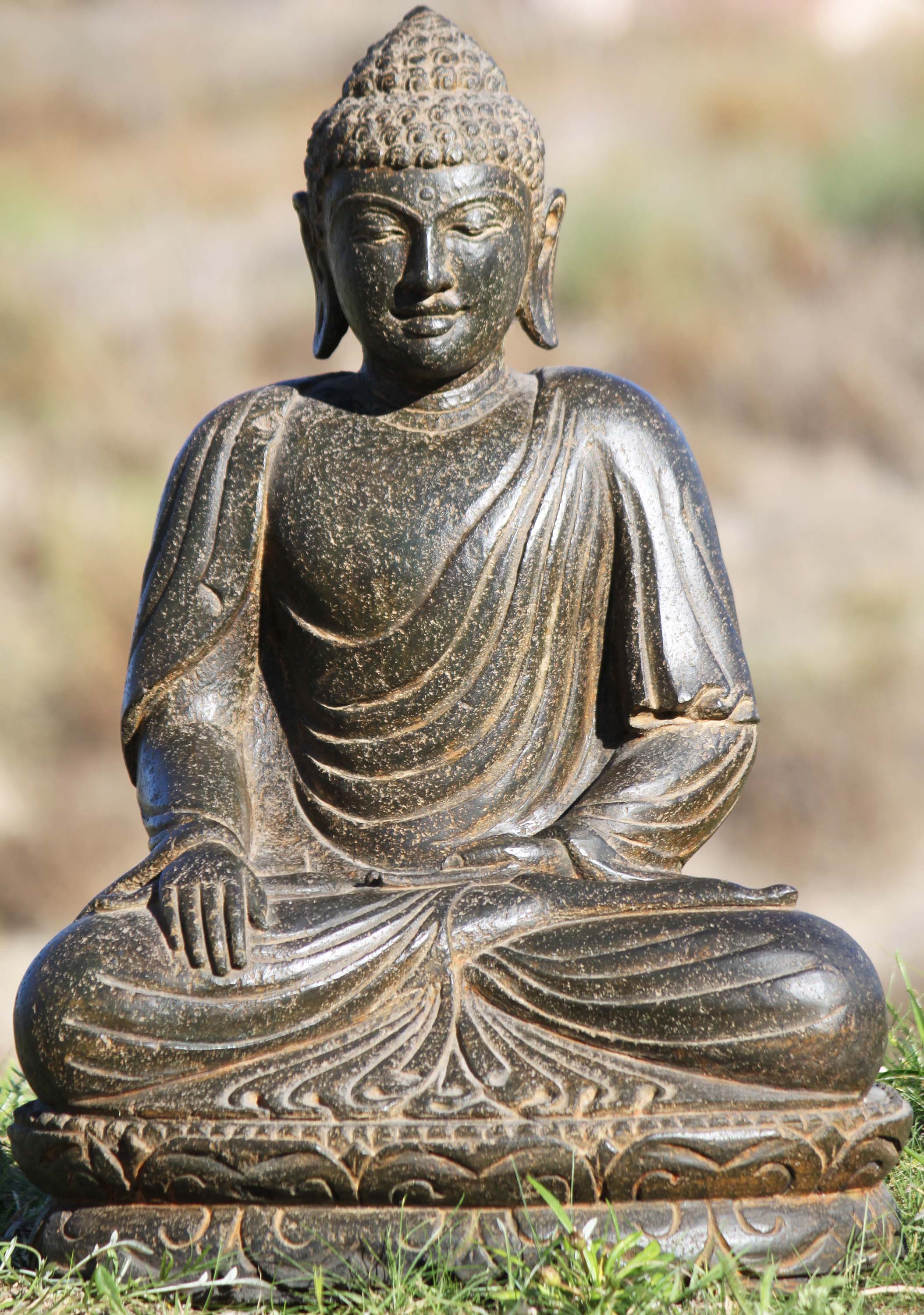 SOLD Stone Earth Touching Garden Buddha Statue 28
