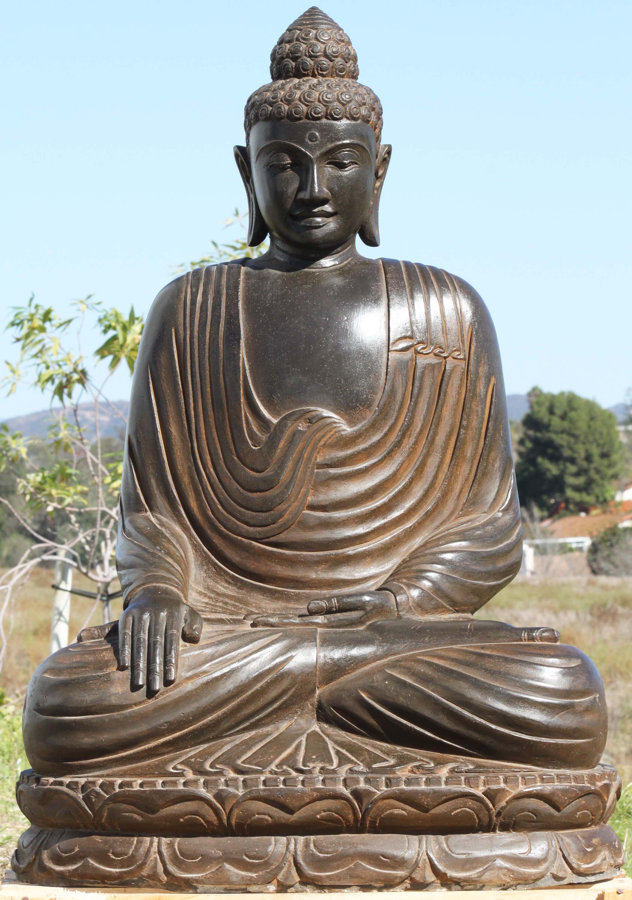 SOLD Stone Earth Touching Garden Buddha Statue 40