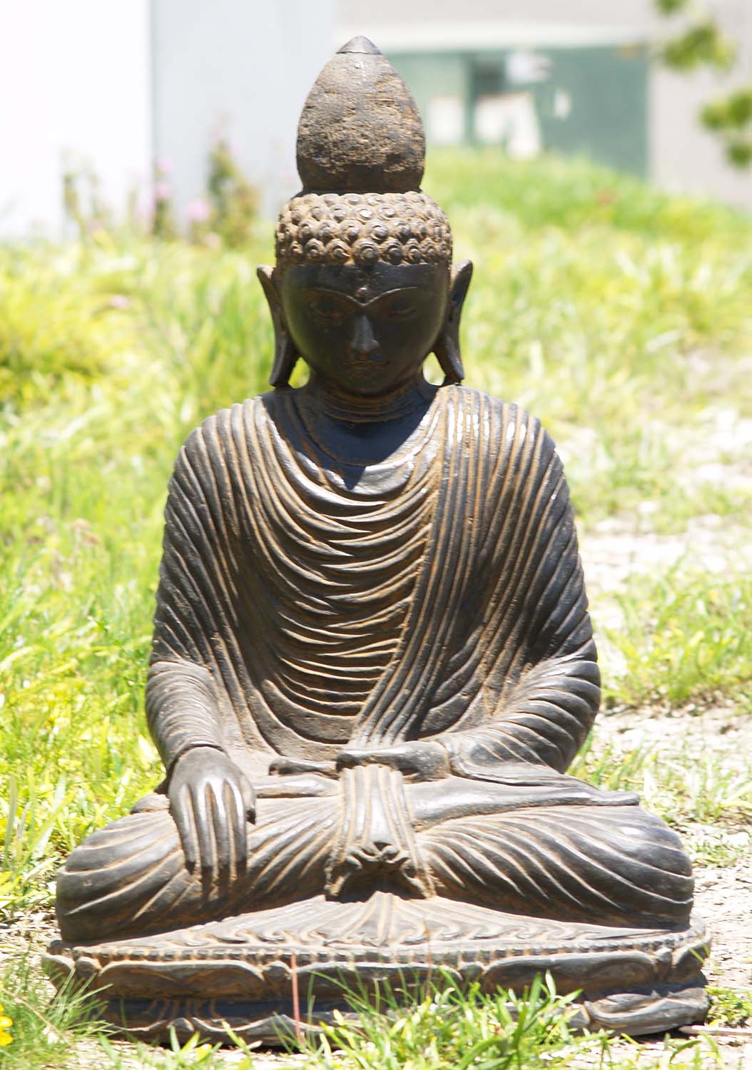 Stone Earth Touching Sculpture of Buddha 28"