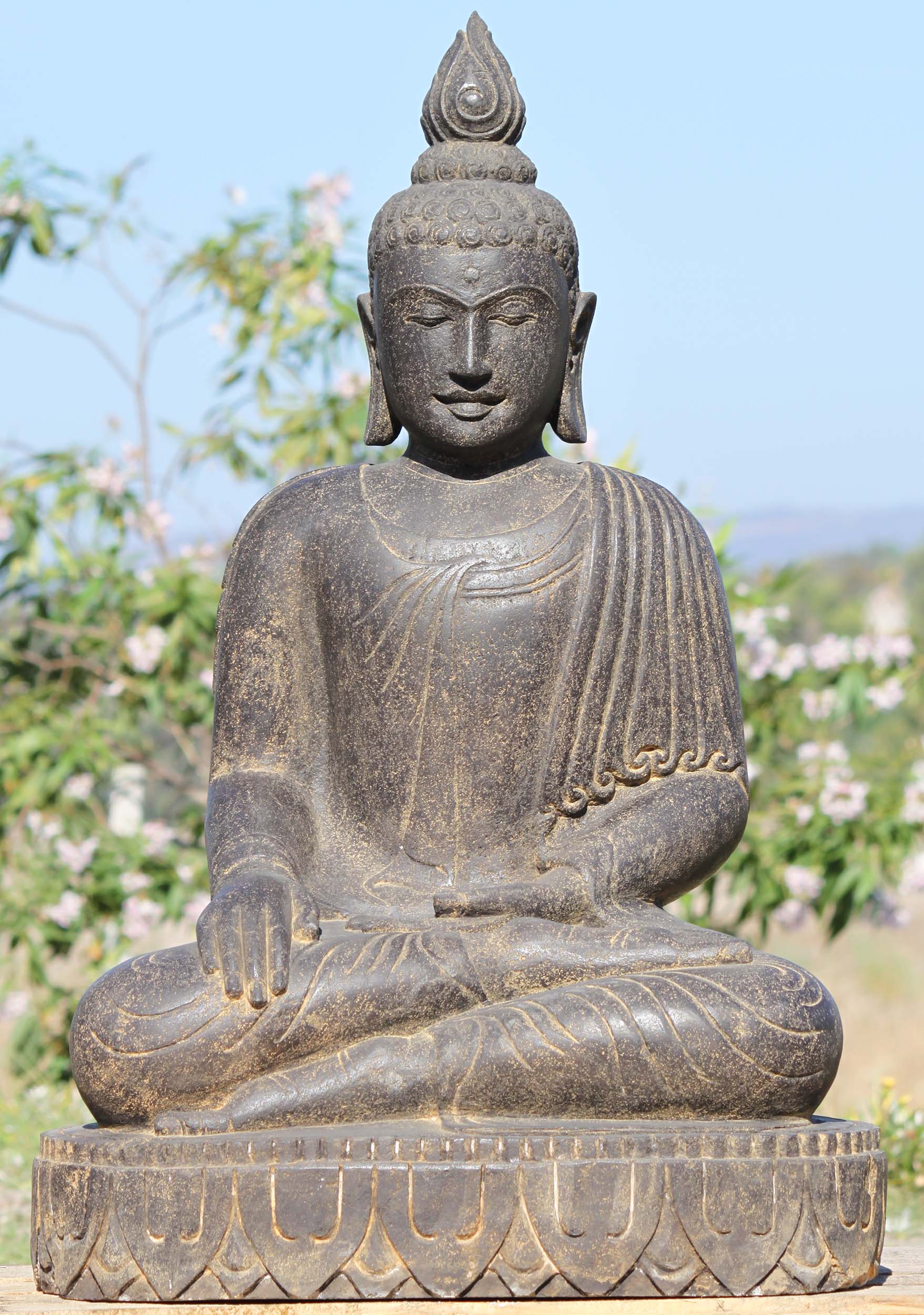 Stone Earth Touching Buddha Garden Sculpture 36"