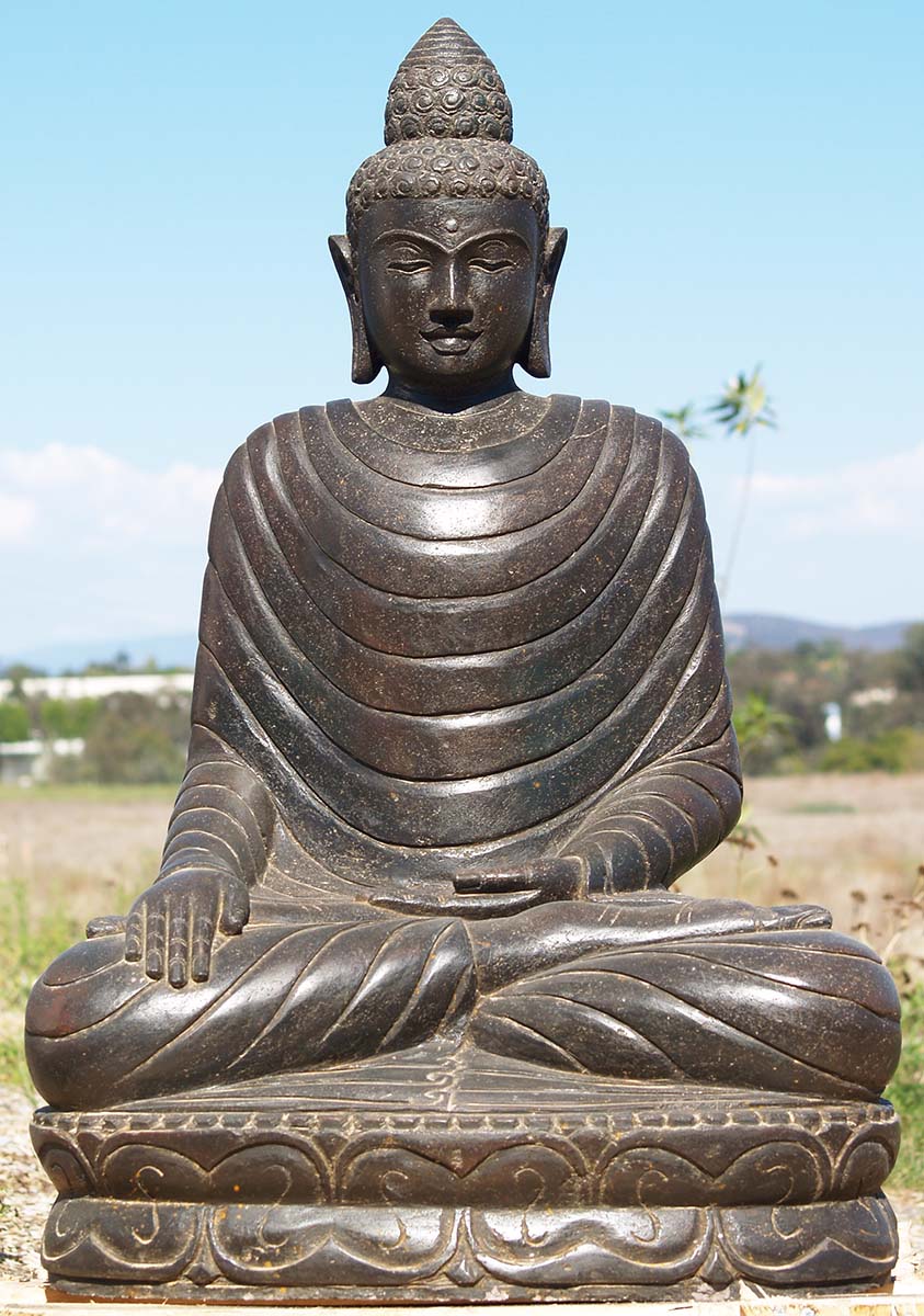 Stone Earth Touching Buddha Sculpture 34"