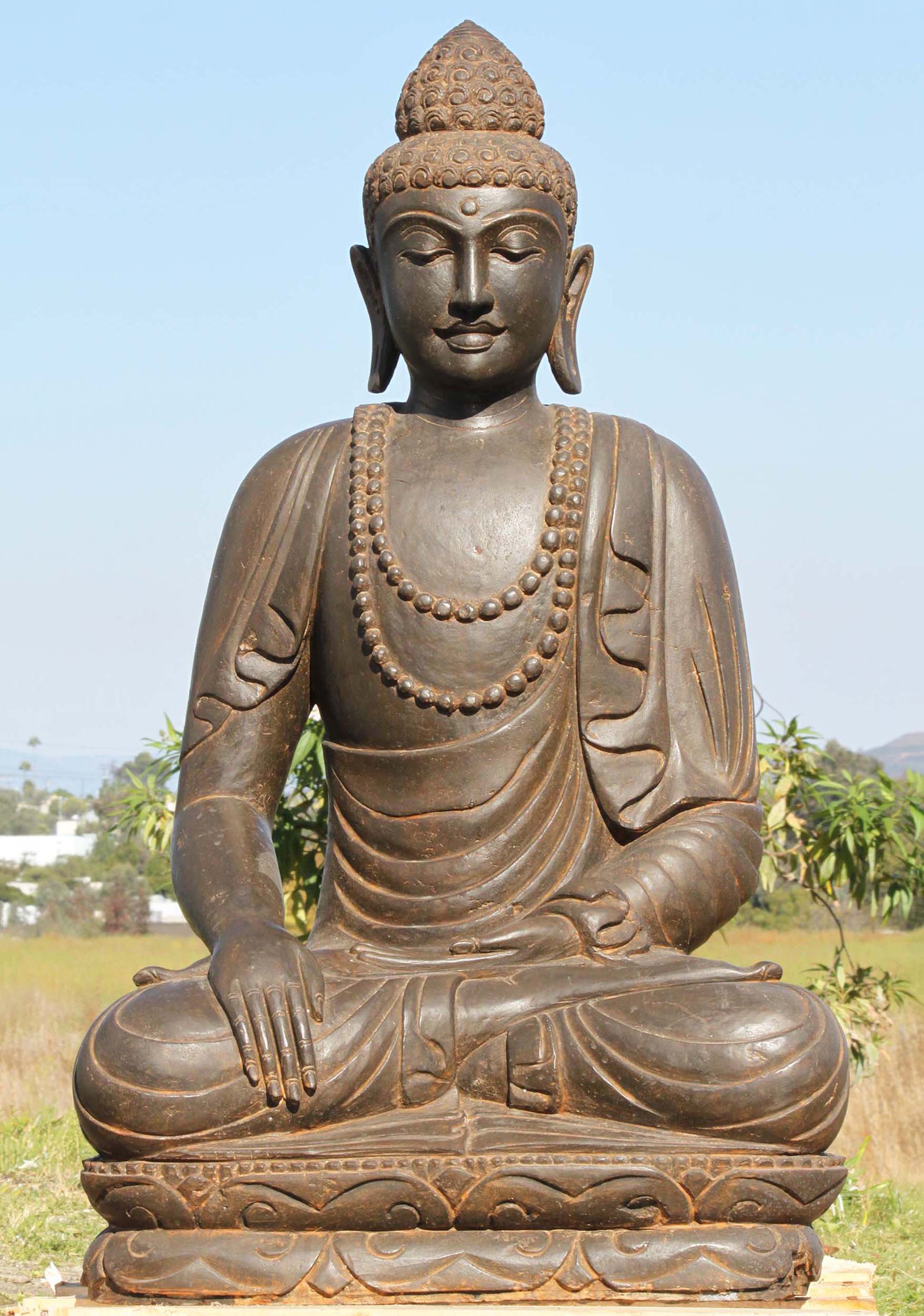 Stone Bhumisparsha Garden Buddha with Malas 40"