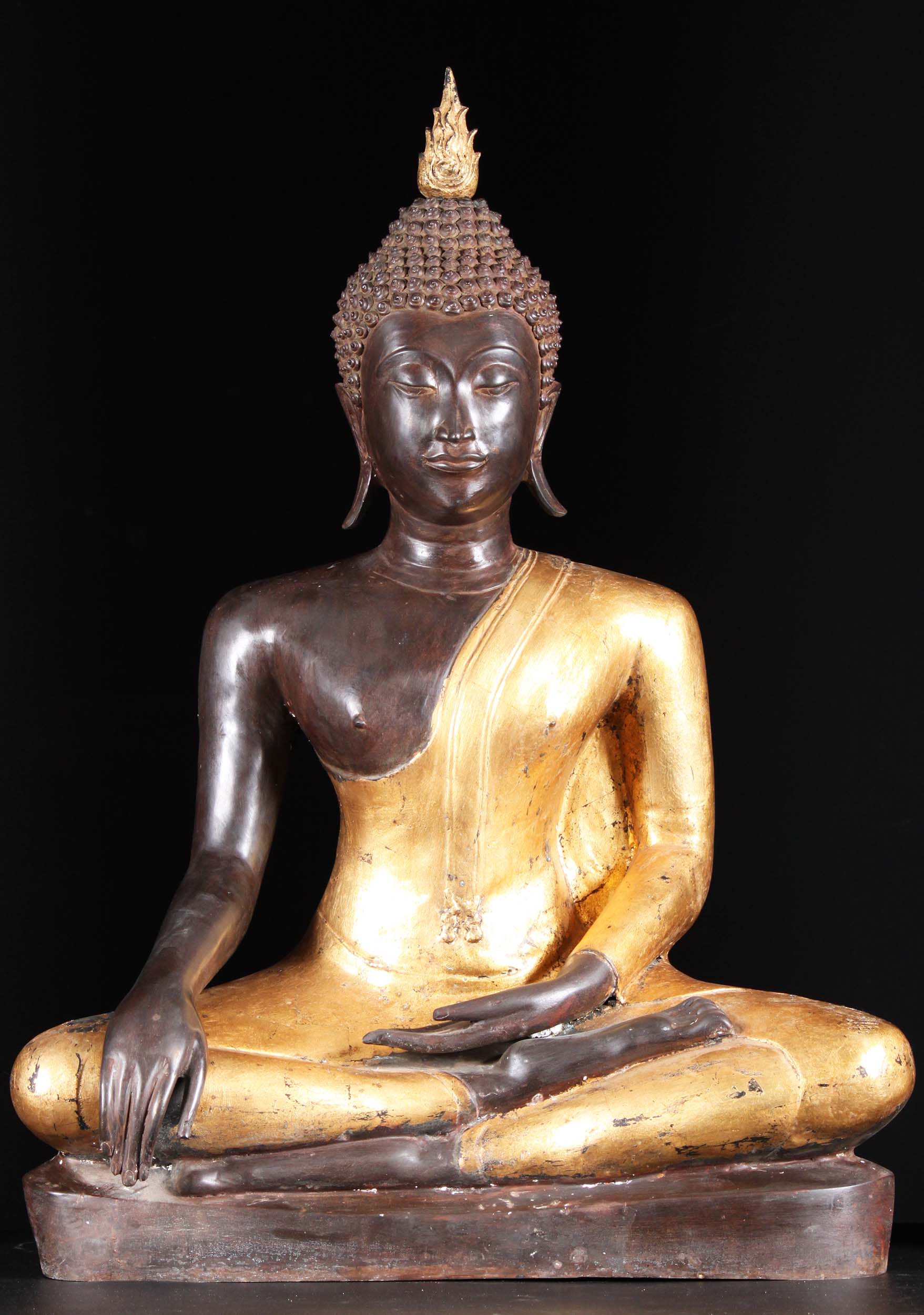 Brass Earth Touching Sukhothai Buddha Statue 38"