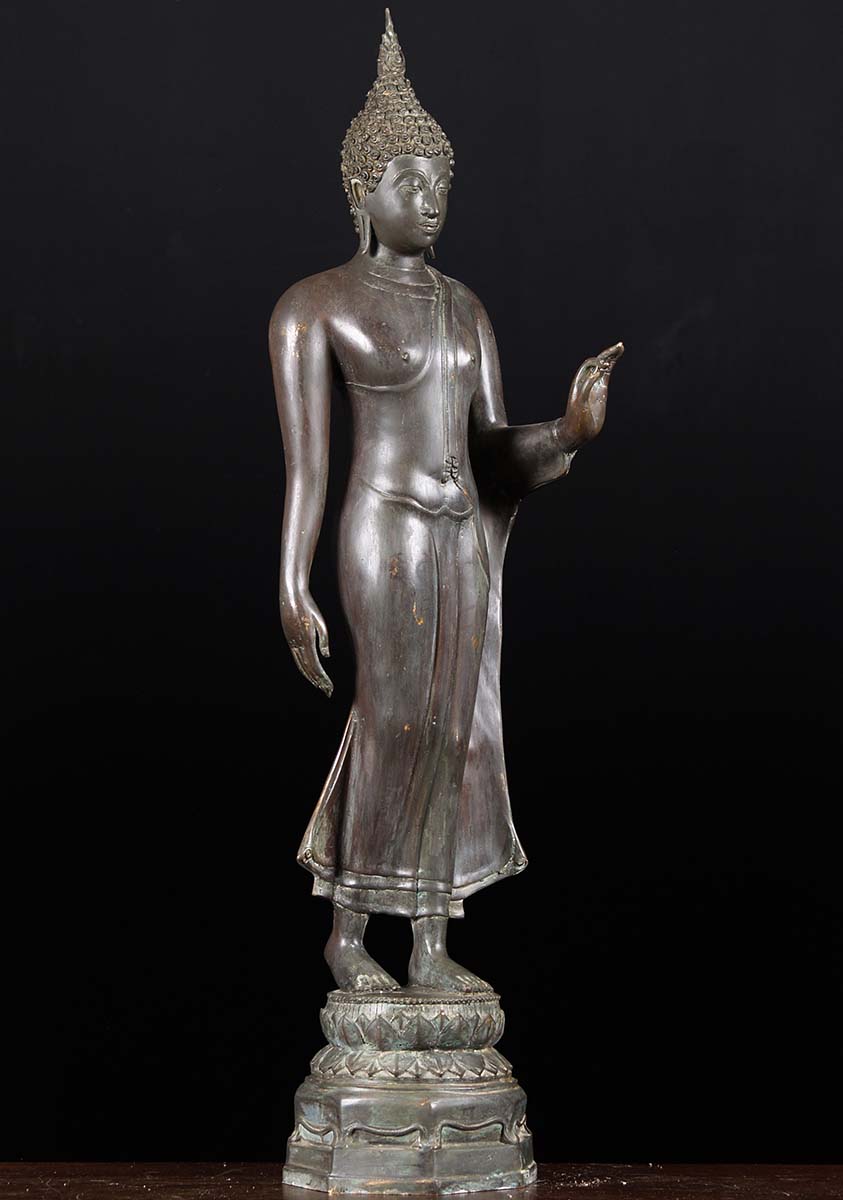 Brass Enlightened Walking Buddha Statue 34"