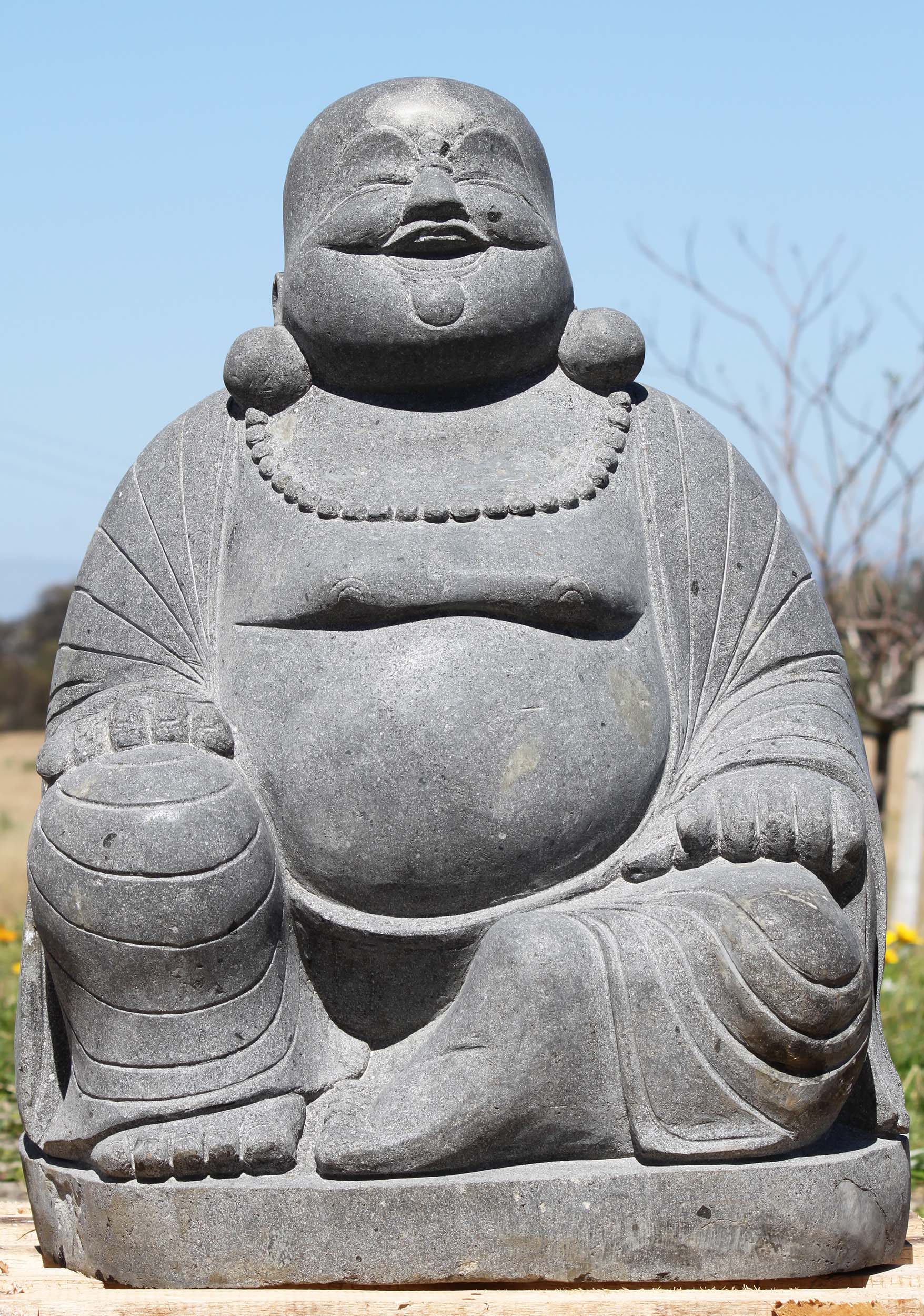 Stone Fat & Happy Buddha of Prosperity Statue 28"