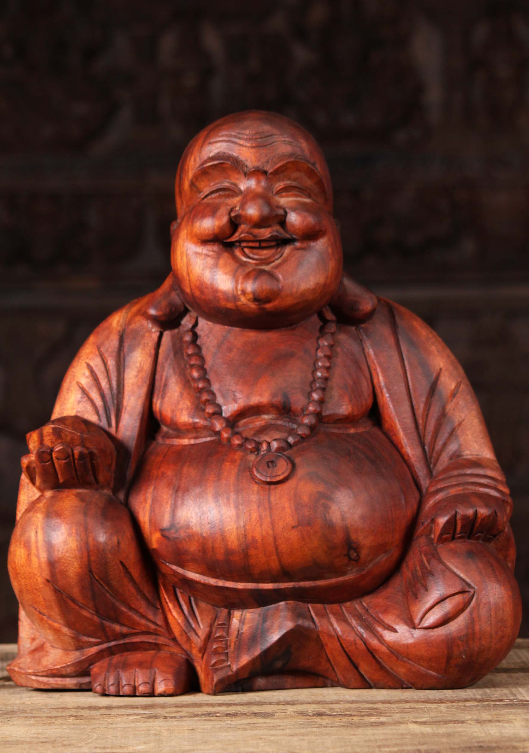 SOLD Wooden Seated Fat Happy Buddha Carving 16 102bw8d Hindu   1 Fat And Happy Wood Seated Buddha 