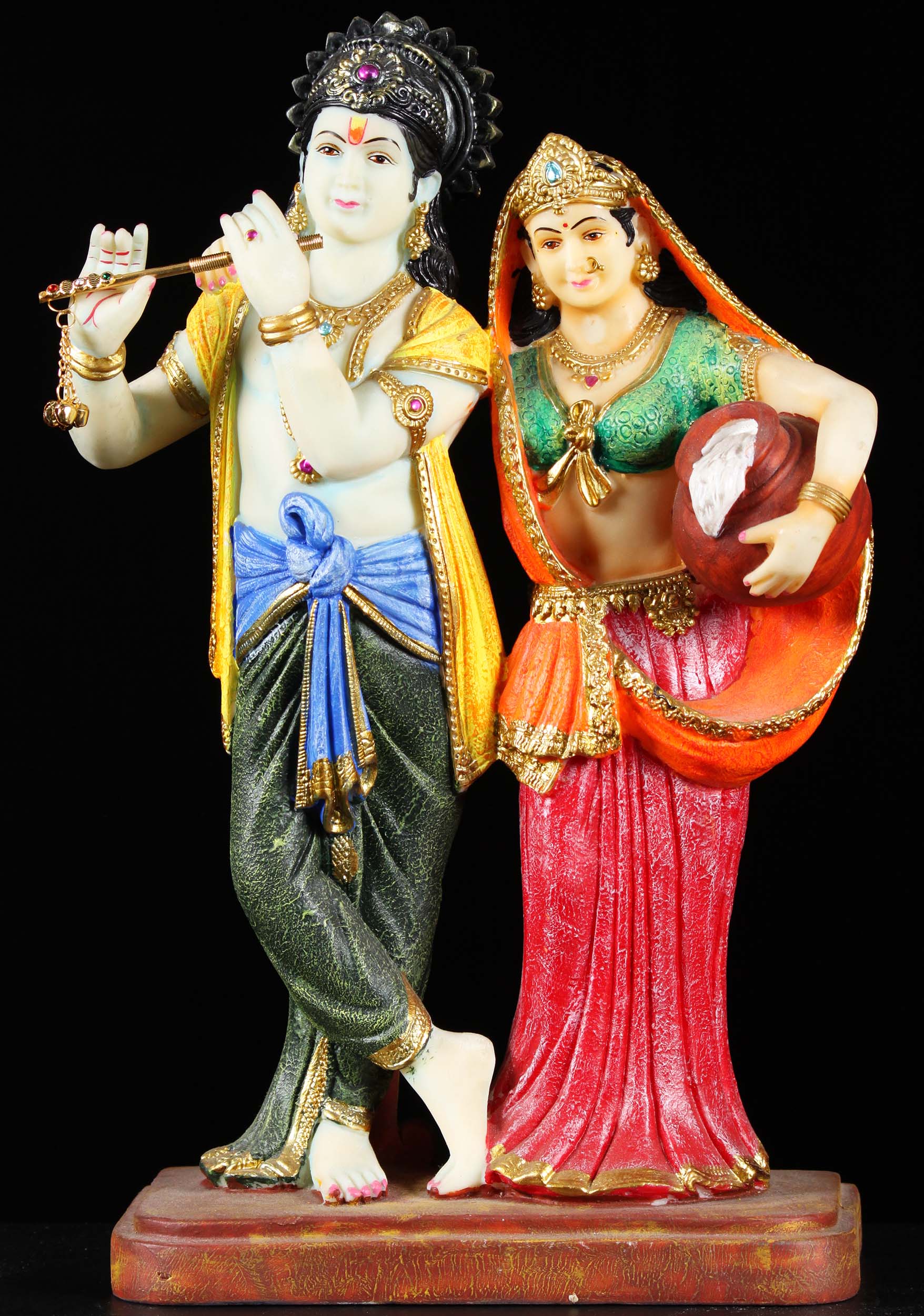 Fiberglass Statue of Krishna Playing the Flute to His Beloved Radha as