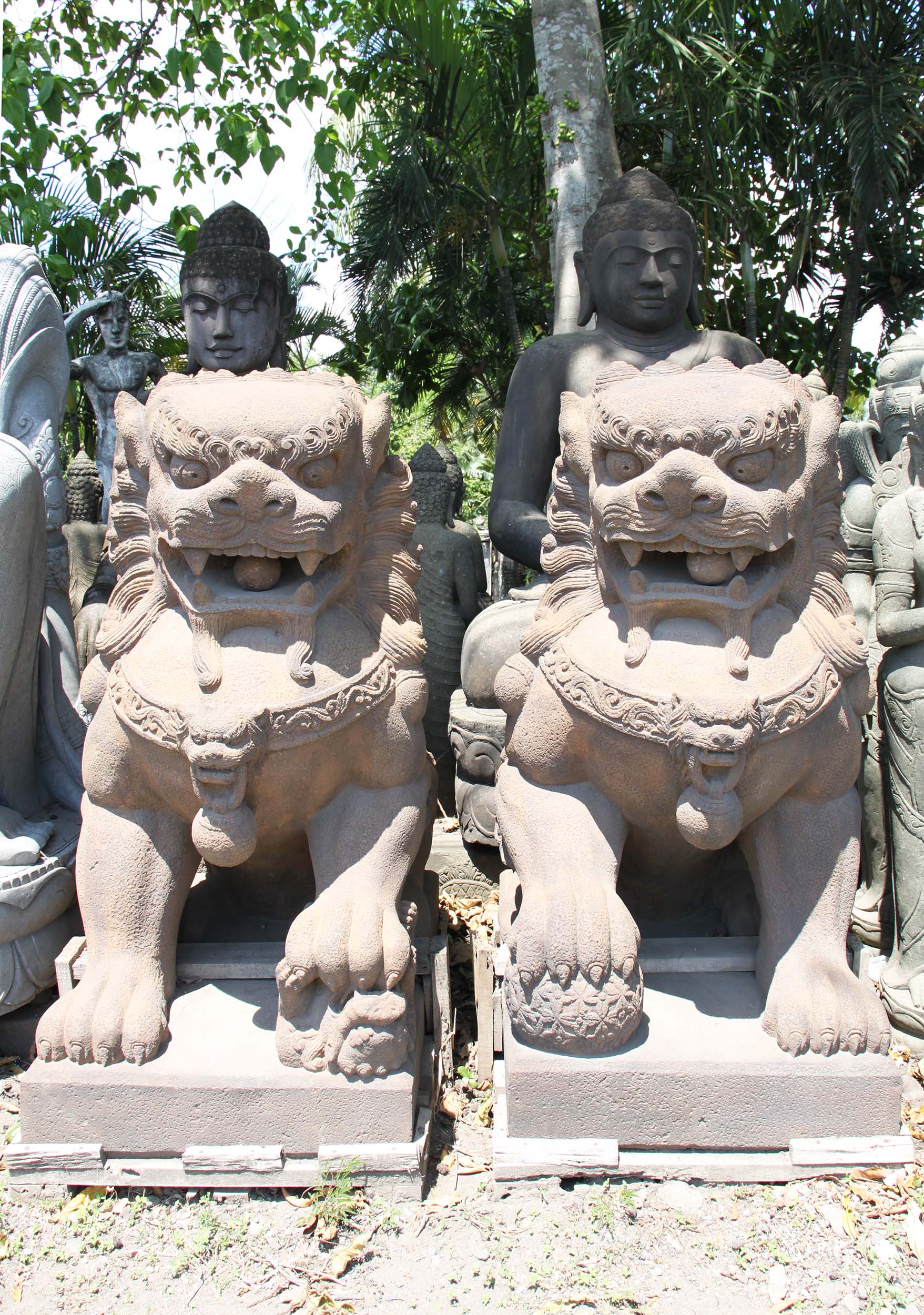 Custom Extra Large Stone Foo Dogs or Shishi Lions Perfect Guardians for a Temple 61"