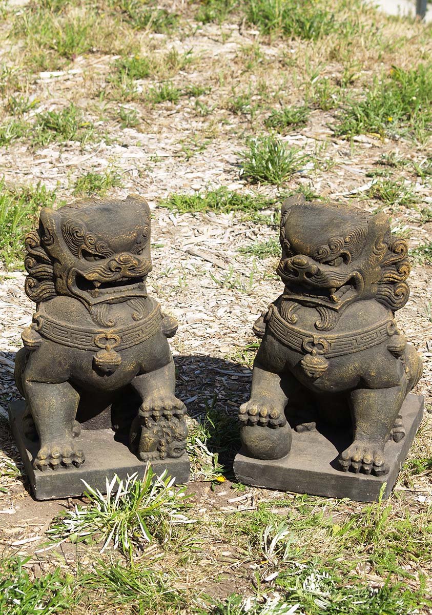 Pair of Stone Foo Dog Statues 20"