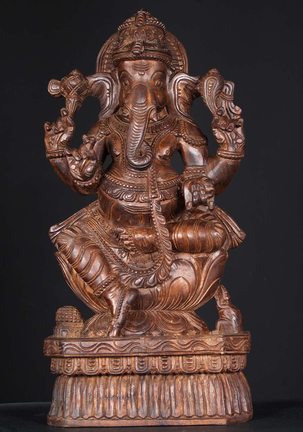 Wooden Seated Ganapathi Statue 24"