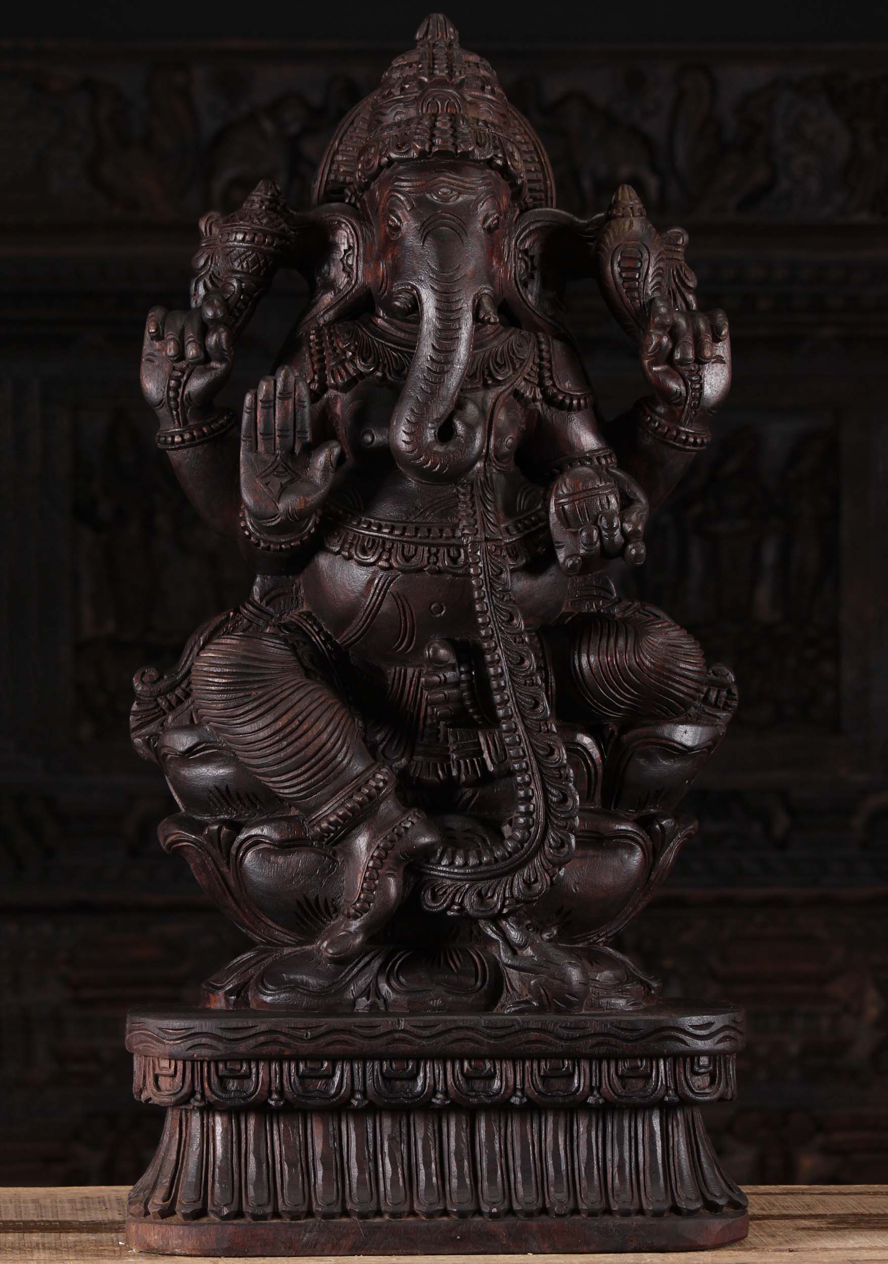 Wood Abhaya Mudra Ganapathi Statue 36"