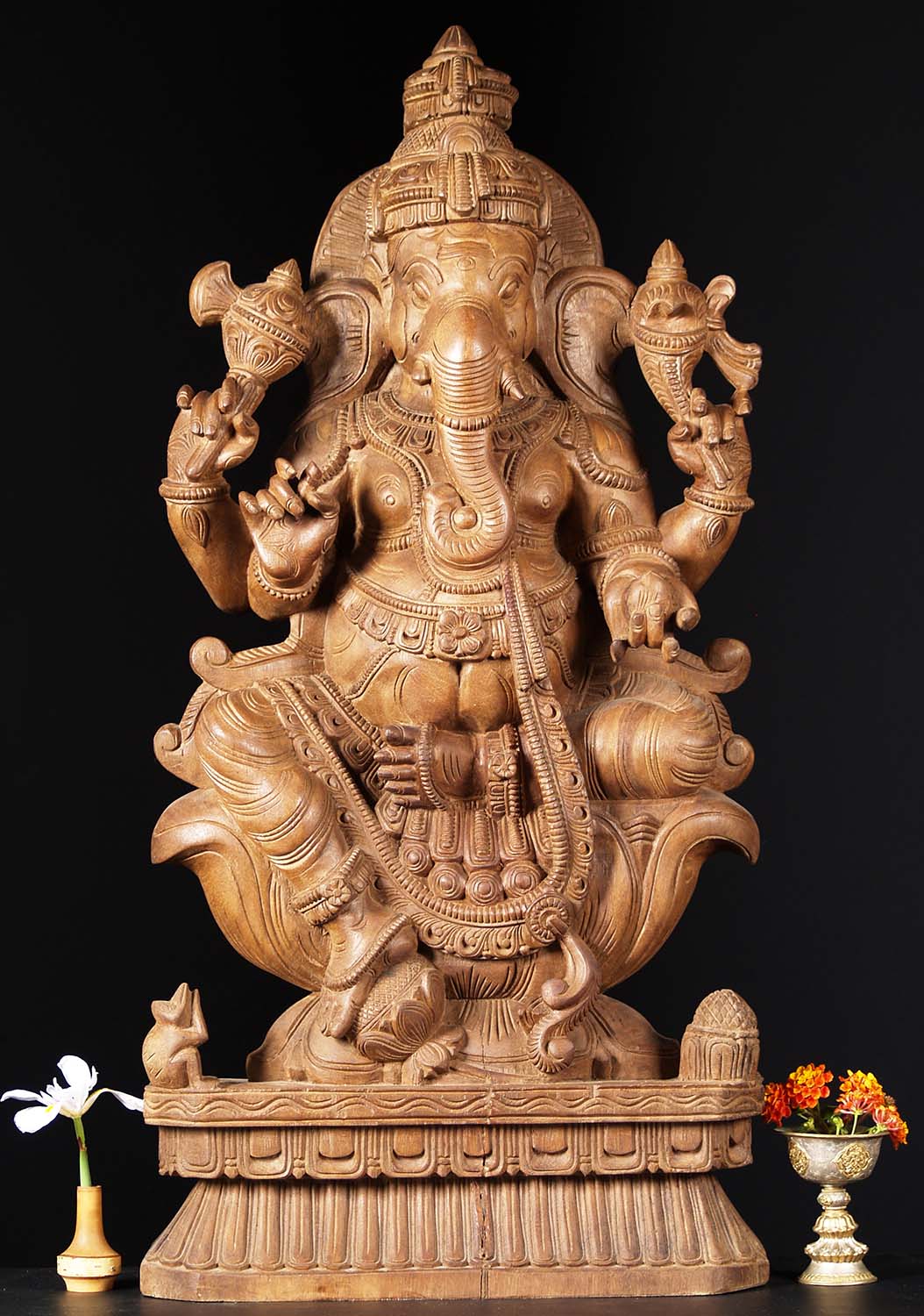 Wooden Seated Ganapathi Carving 36"