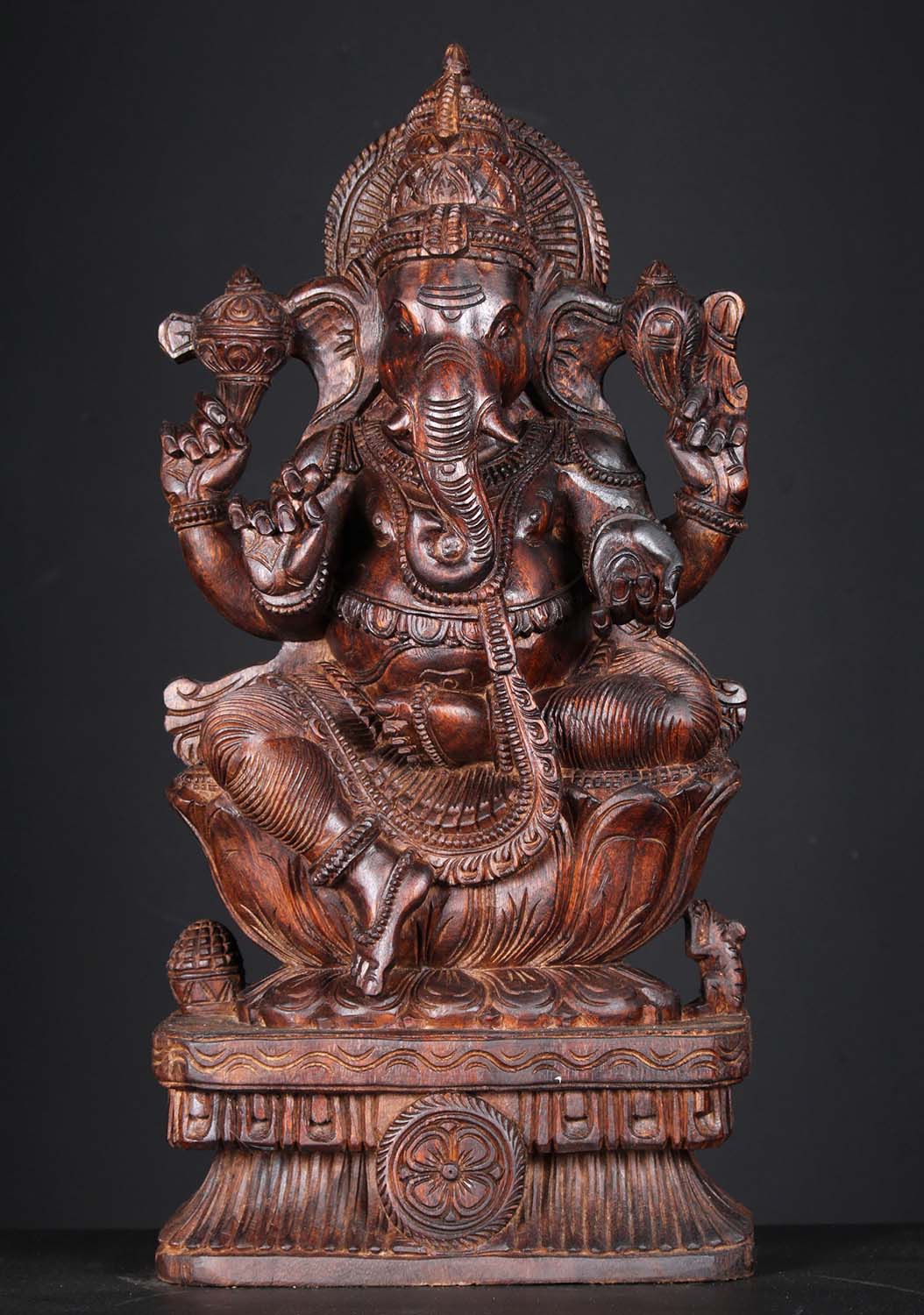 SOLD Wooden Ganapathi Statue Holding Tusk 24