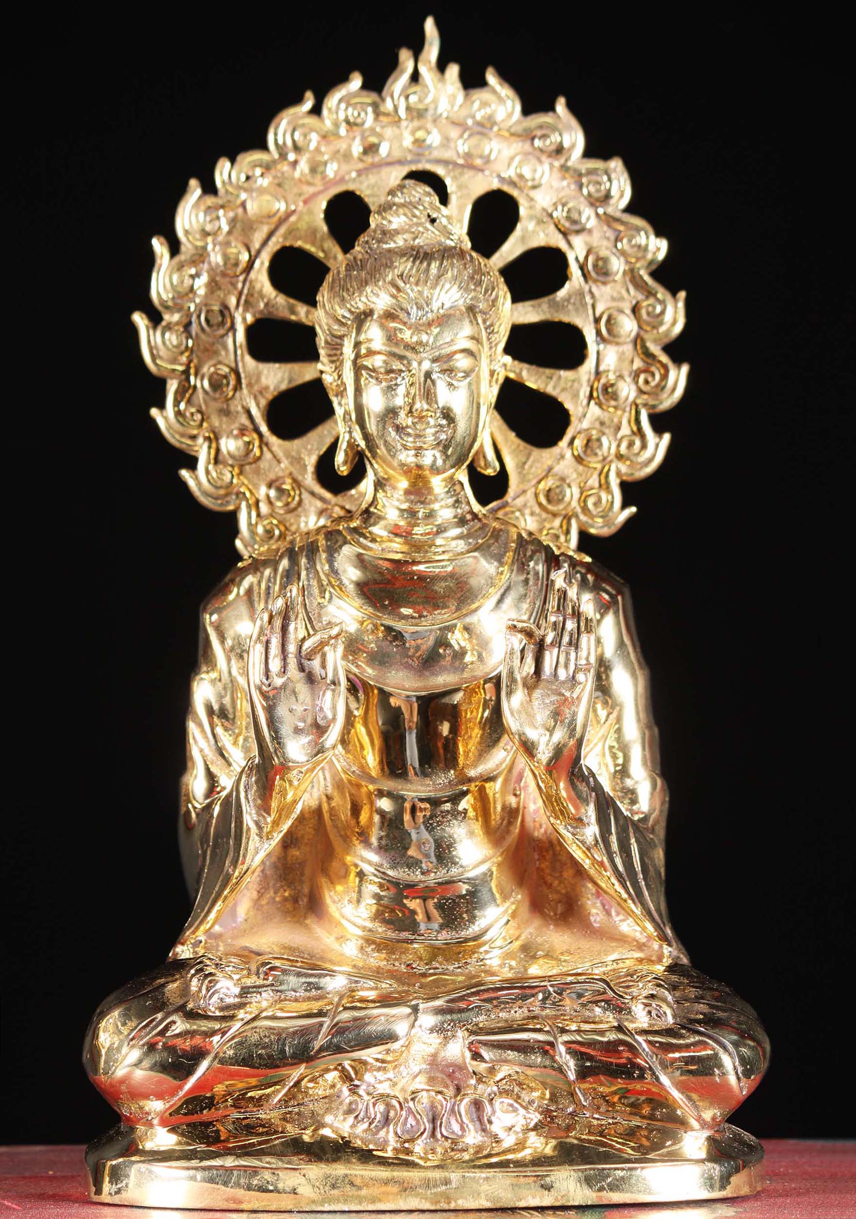 Golden Gandhara Buddha with Flame Chakra 12"