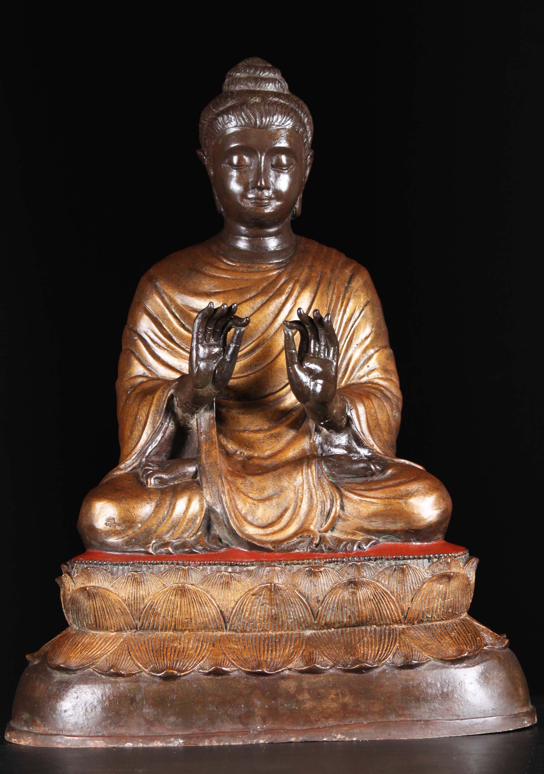 Brass Dharmachakra Mudra Buddha Statue 27"