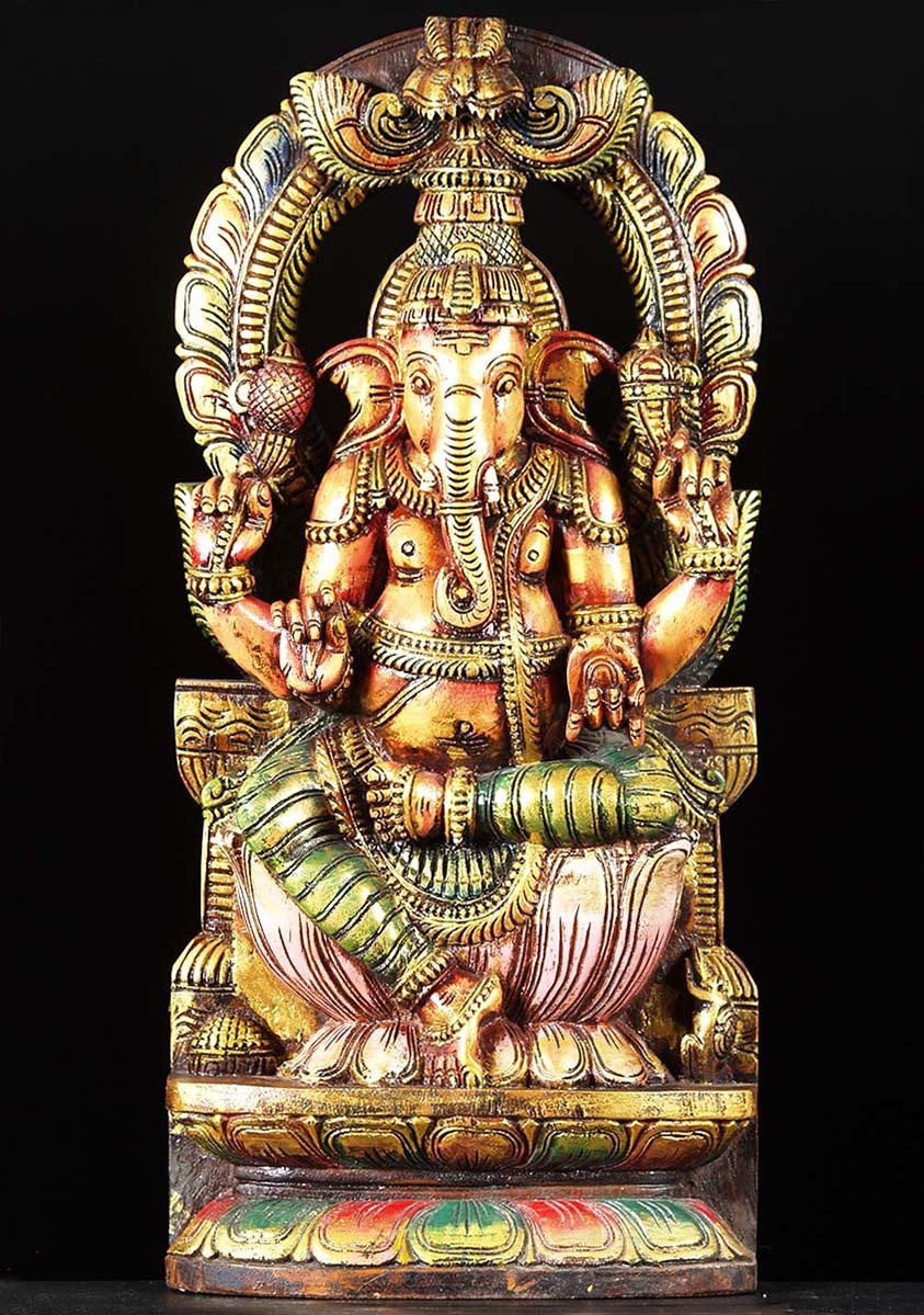 Ganesh Arch Wooden Statue 25"