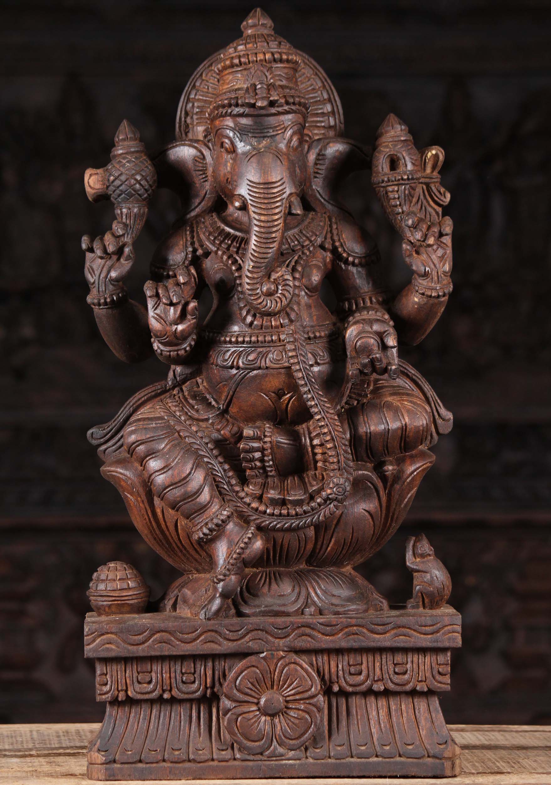 Wood Ganesh "Remover of Obstacles" Carving 24"