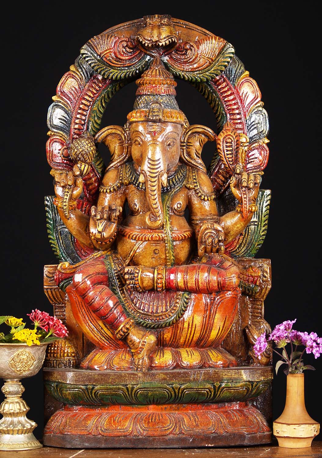 Wooden Ganesh Carving with Arch 18"