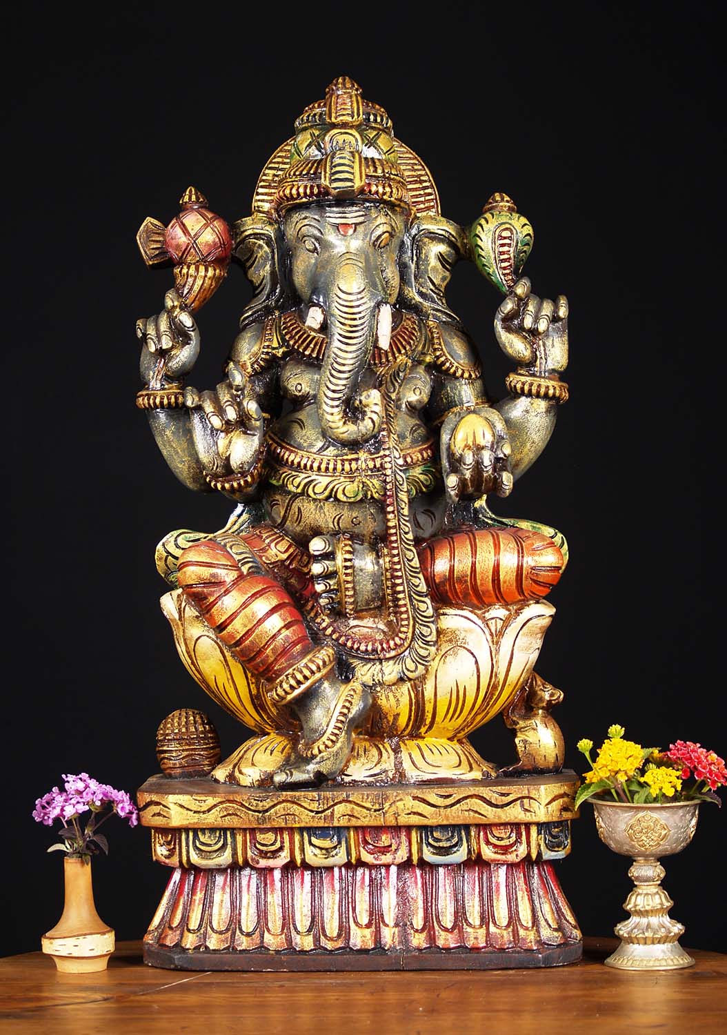 Wooden Painted Ganesh Statue 24"