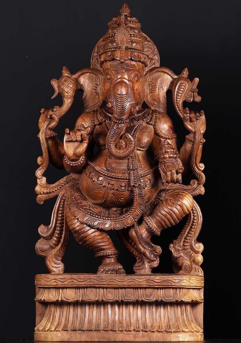 Wood Ganesh Dancing Statue 36"