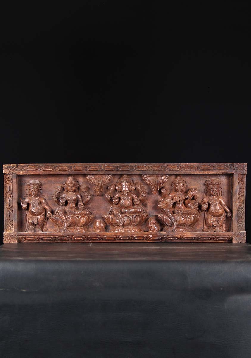 Ganesh Lakshmi Saraswati Wood Panel 36"