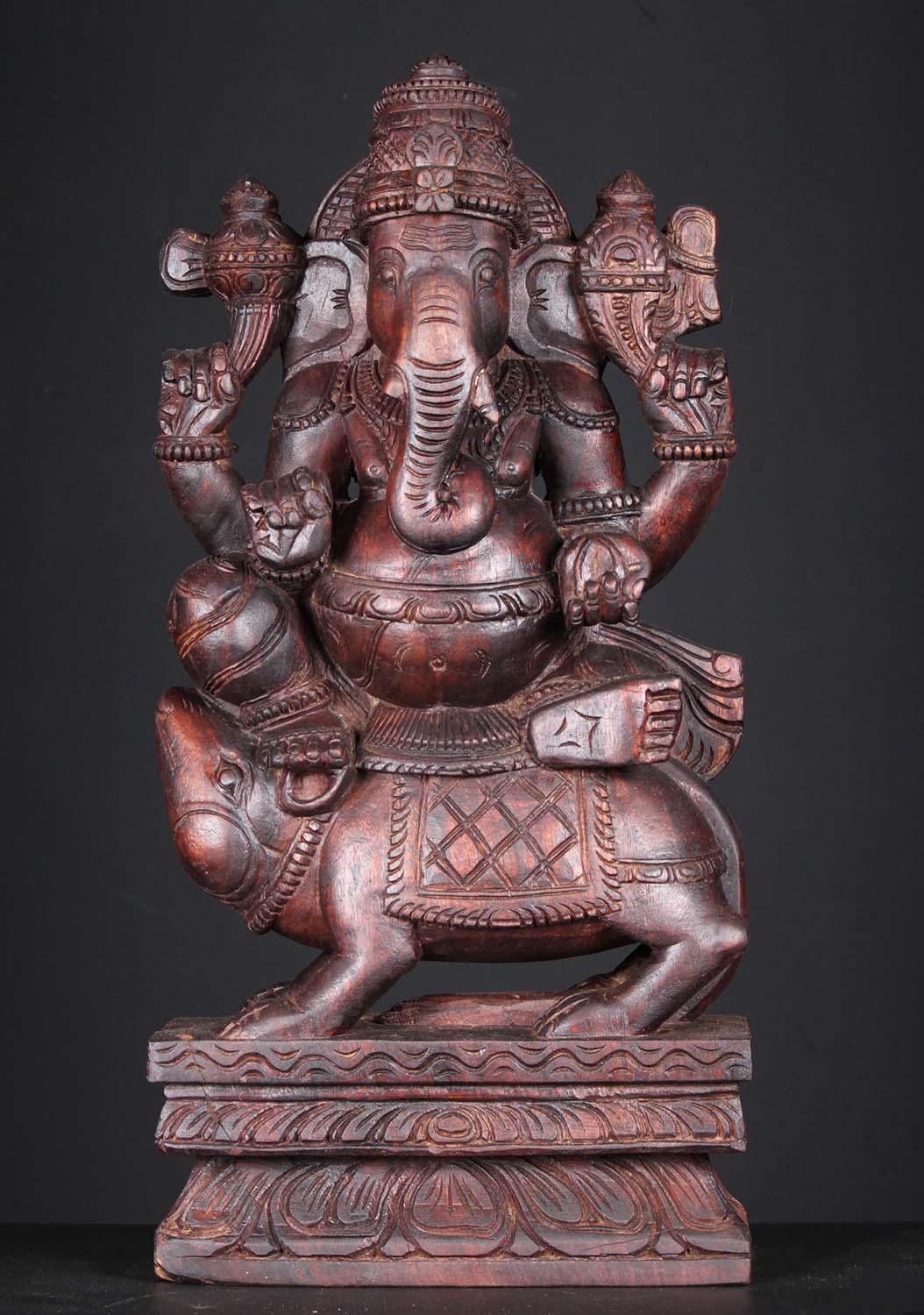 Wooden Ganesh Riding Vahana Mooshika 24"