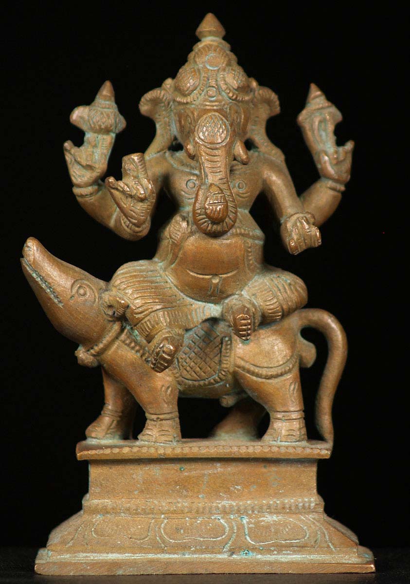 SOLD Bronze Ganesha Seated On Rat Mooshika 5