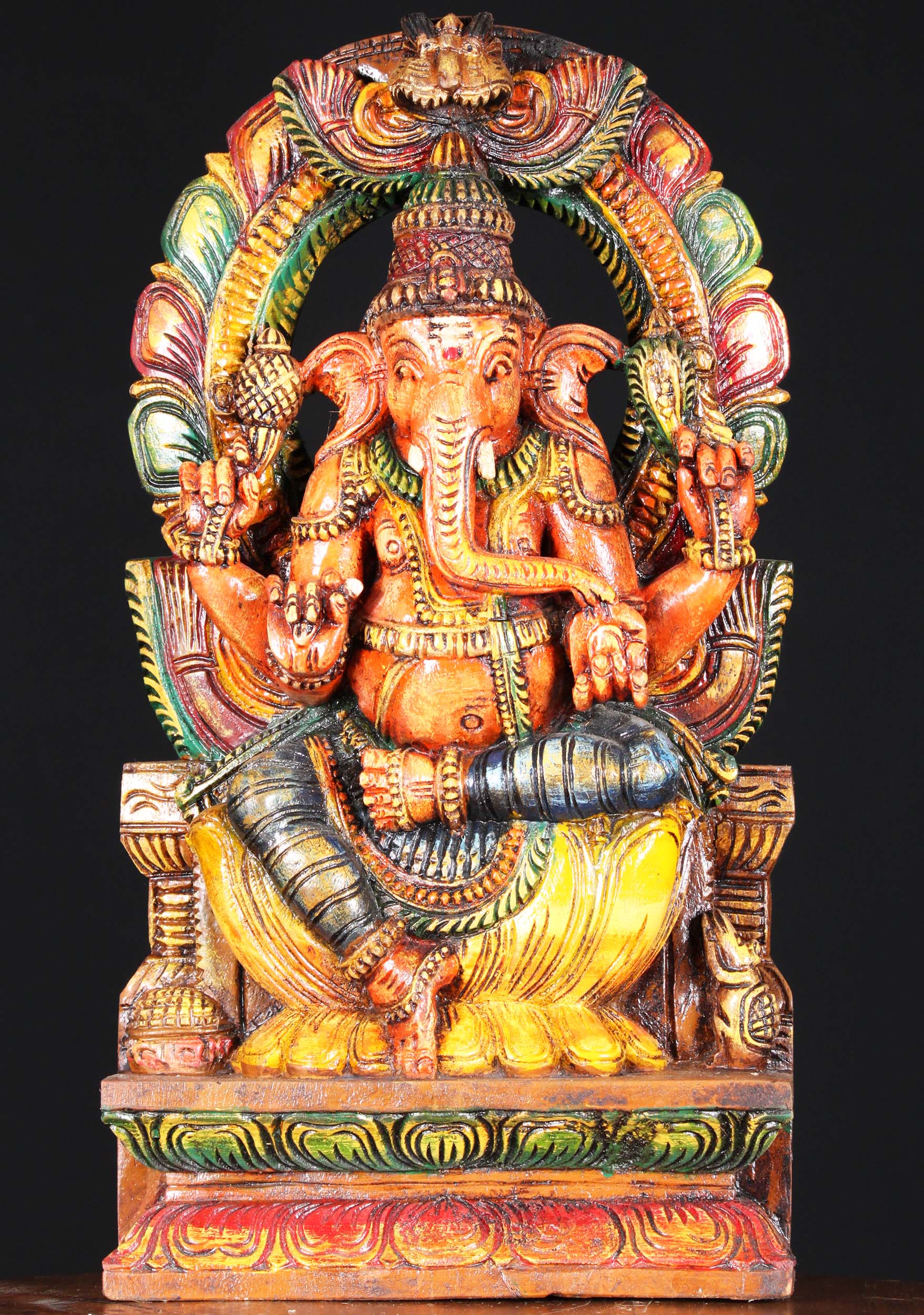 Wooden Ganesh with Arch 18"