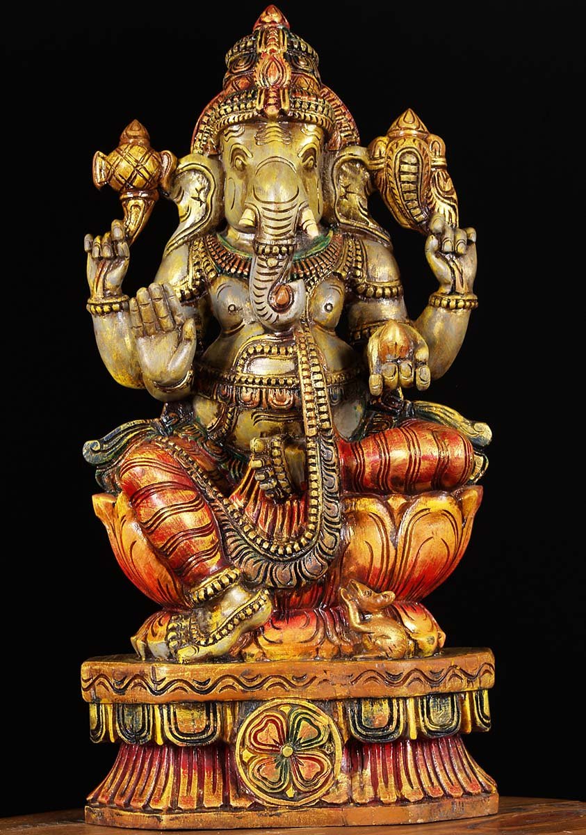 Wooden Abhaya Mudra Ganesh Statue 24"