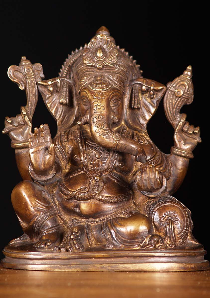 Brass Ganesh Laying on Pillow Statue 7.5"