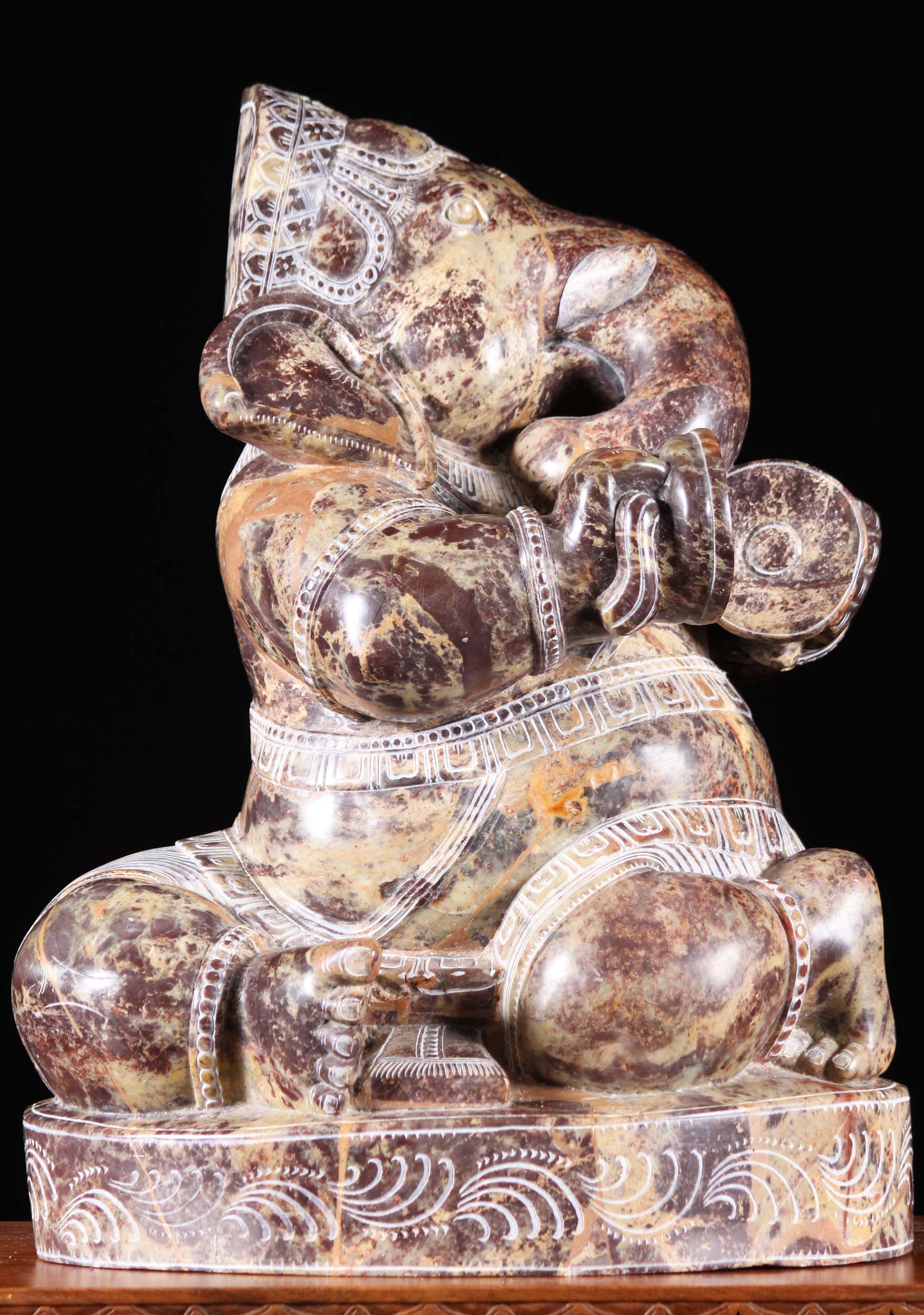 Marble Ganesh Statue Playing Cymbals 16"