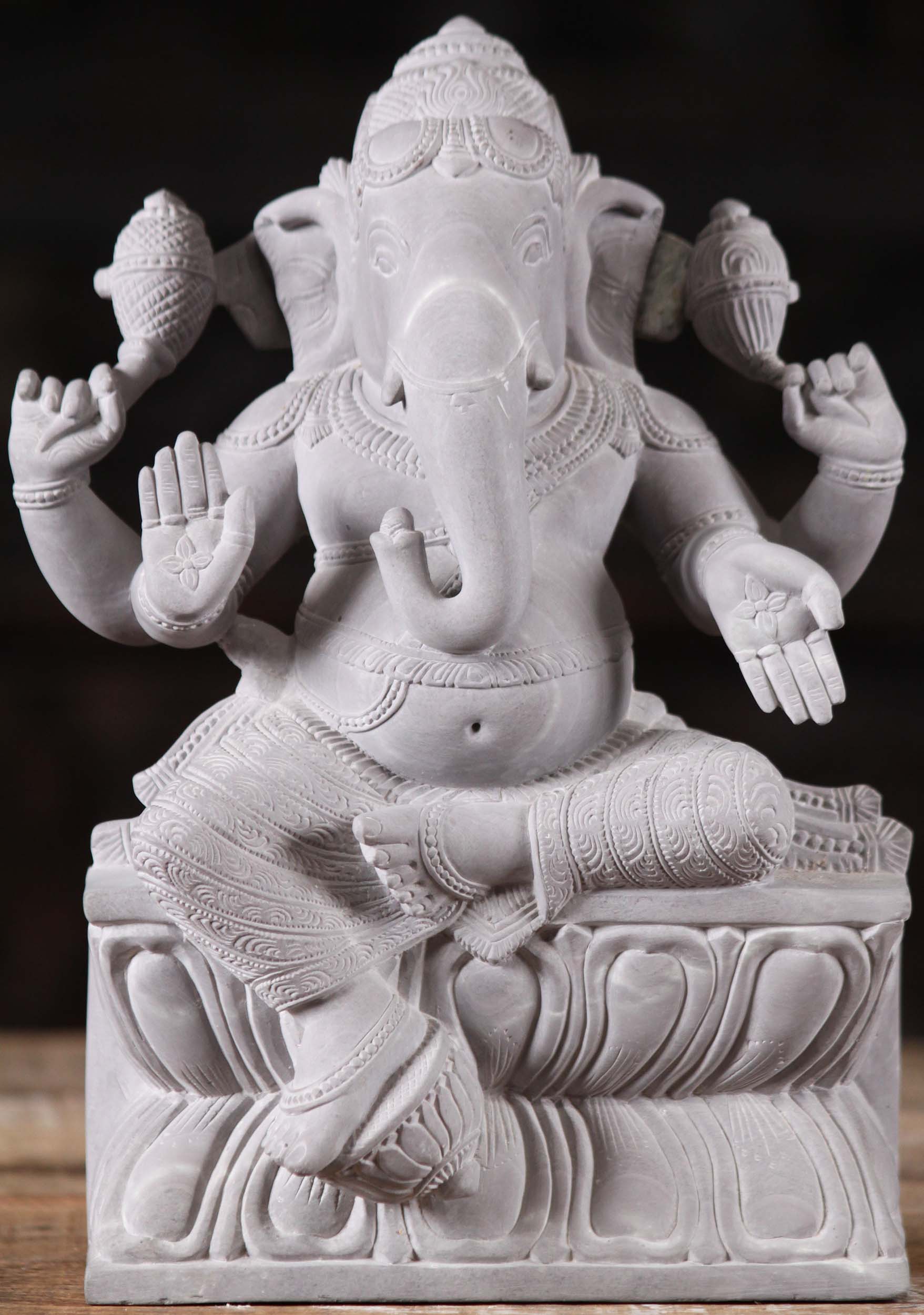 Marble Seated Ganesh with Chakras on Hands 10"