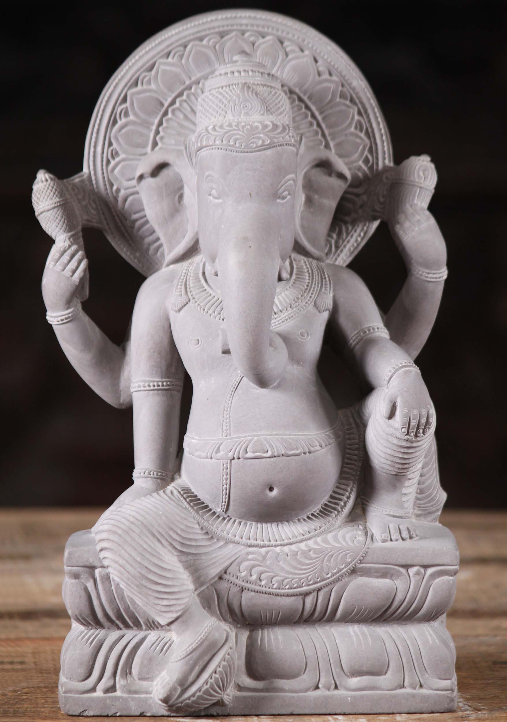 Grey Marble Ganesh Statue Relaxing with Halo 11"