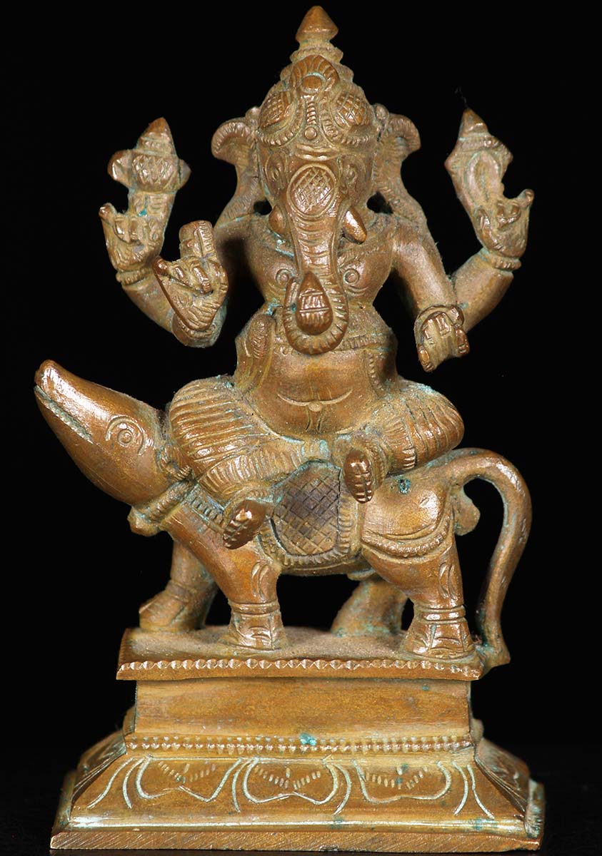 SOLD Bronze Ganesh Riding Rat Mushika Statue 5