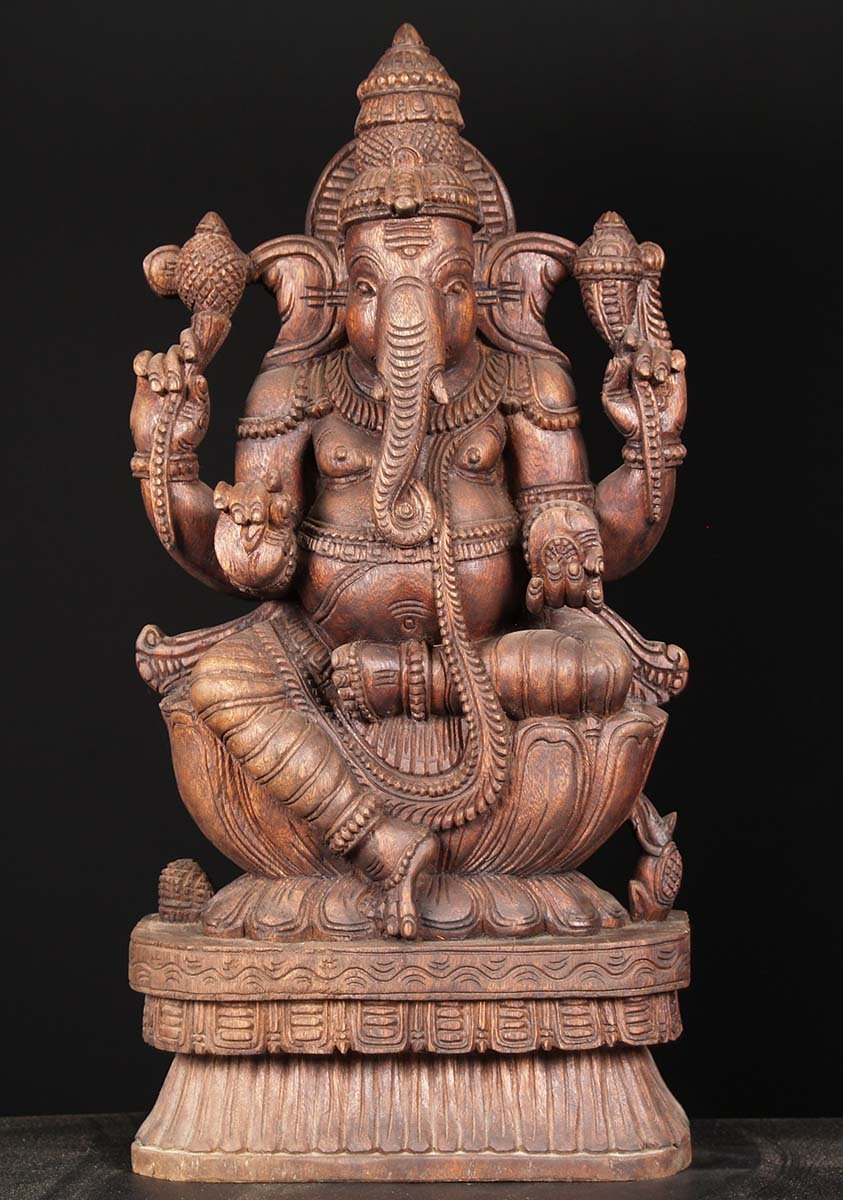 Wooden Ganesh Sculpture 24"