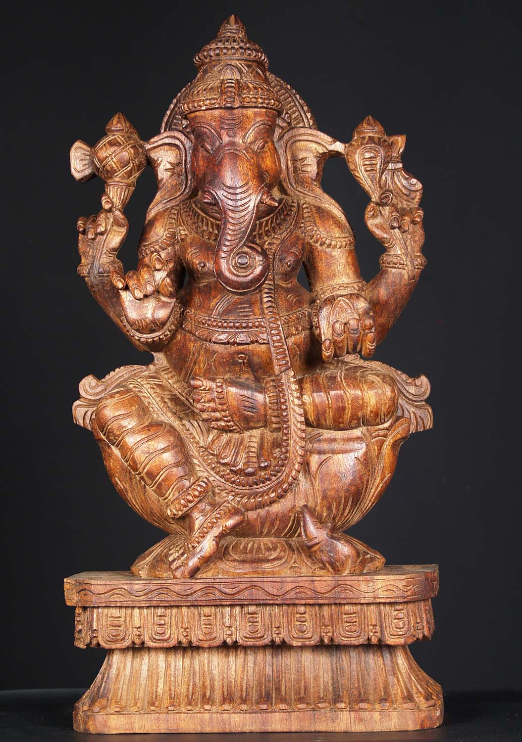 Wooden Ganesh Seated Statue 24"