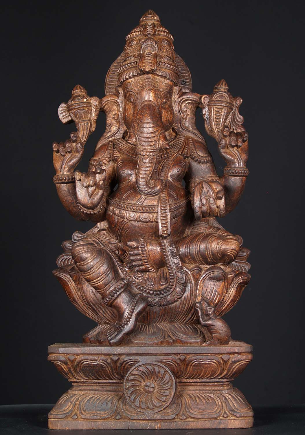 Wood Ganesh Statue With Trunk to His Left 24"