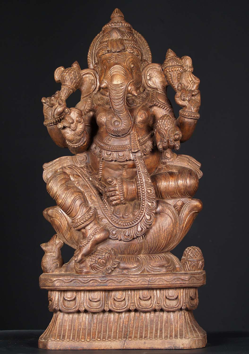 Wooden Seated Ganesha Statue  24"