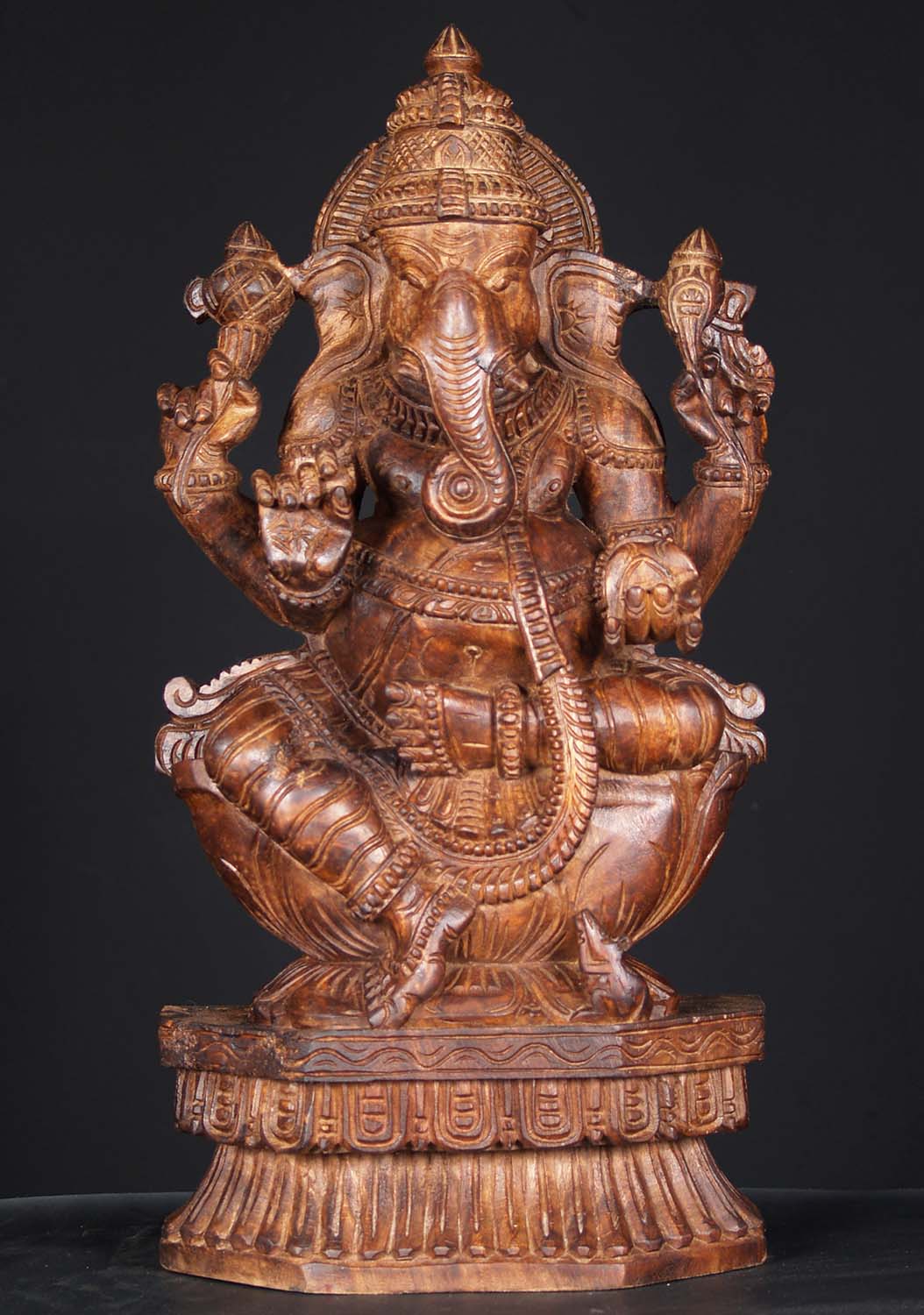 Wooden Ganesh Statue Holding Mango 24"