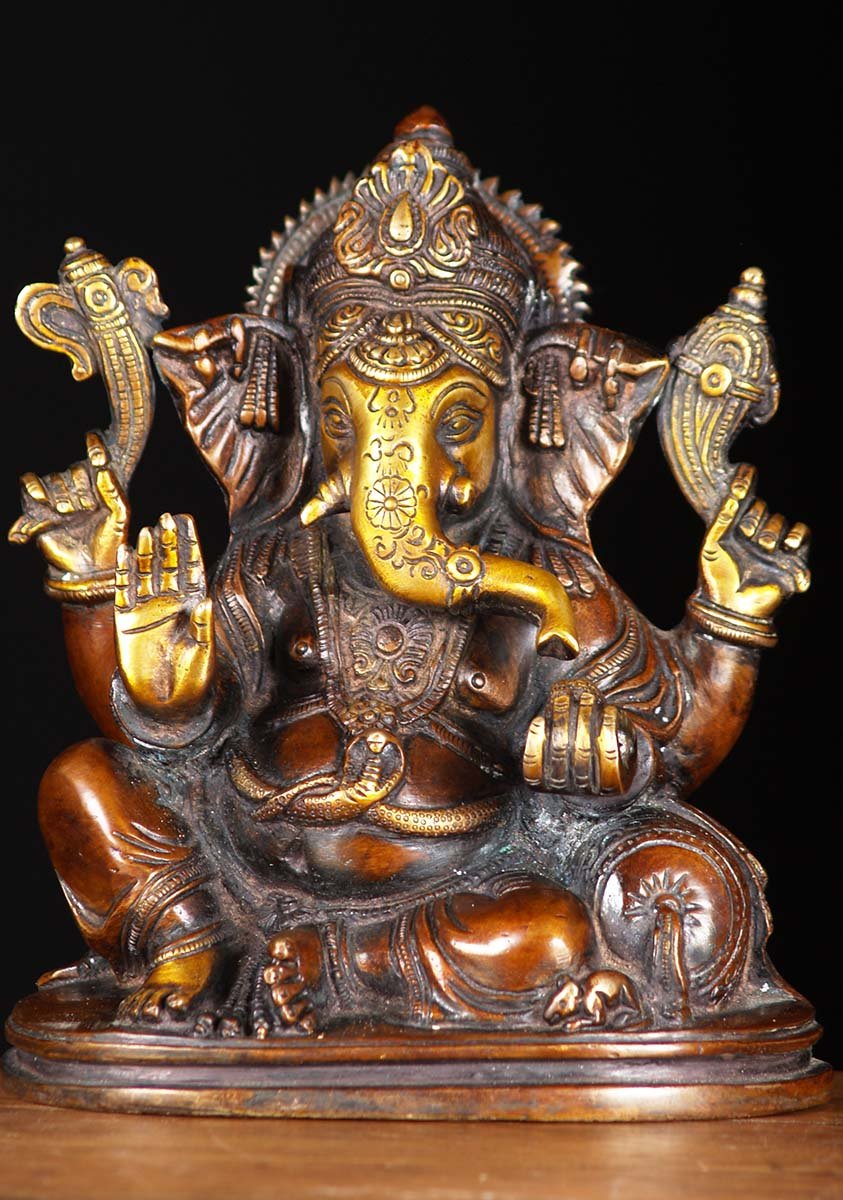 Ganesh Small On Pillow Brass 7.5"