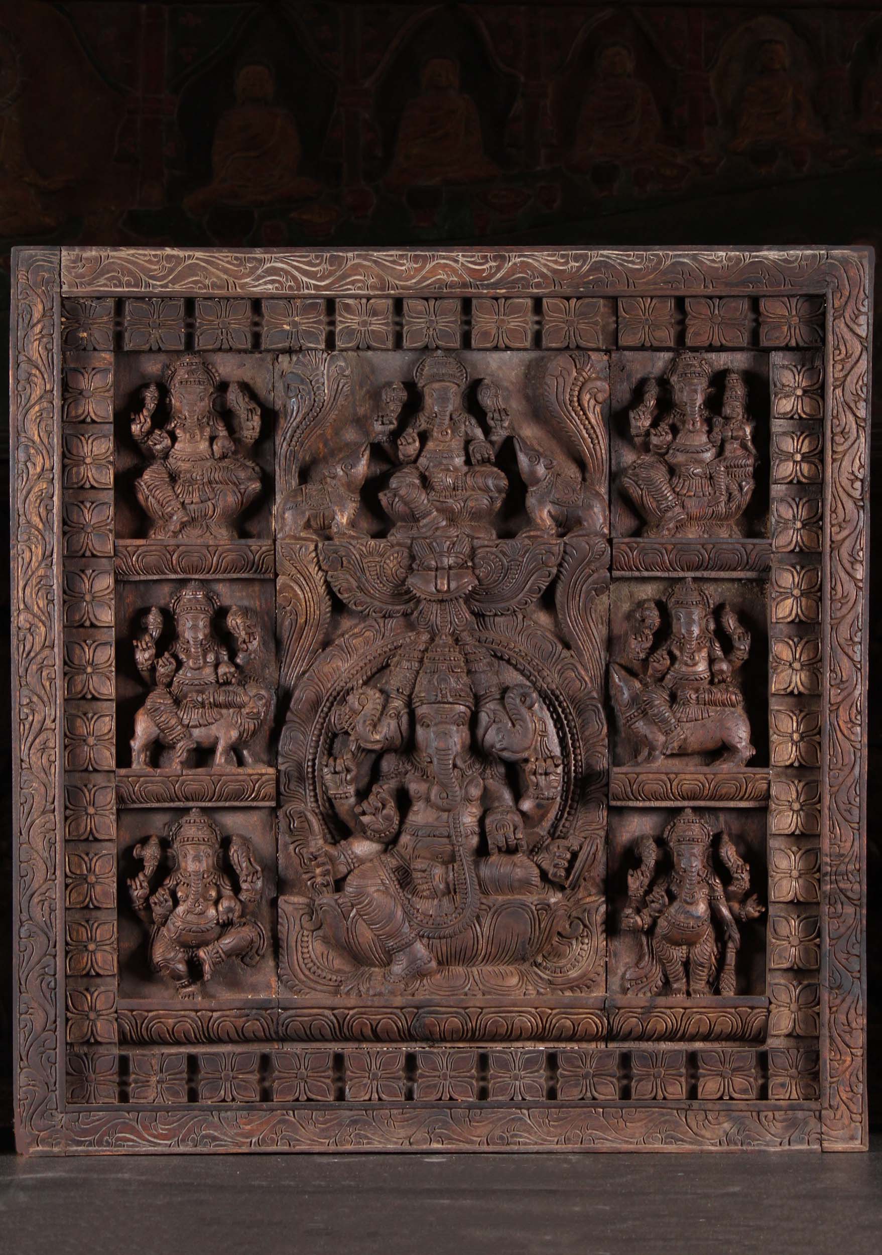 Wooden Ganesh Square Hindu Wall Panel 31"