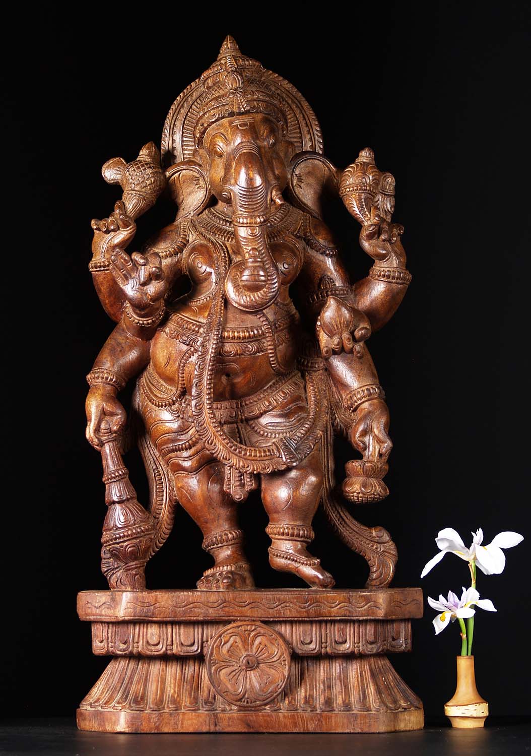 Wood Ganesh Statue With 6 Arms 30"