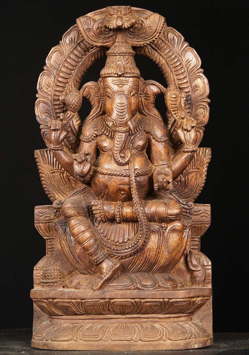 Wood Ganesh Statue With Arch 18"