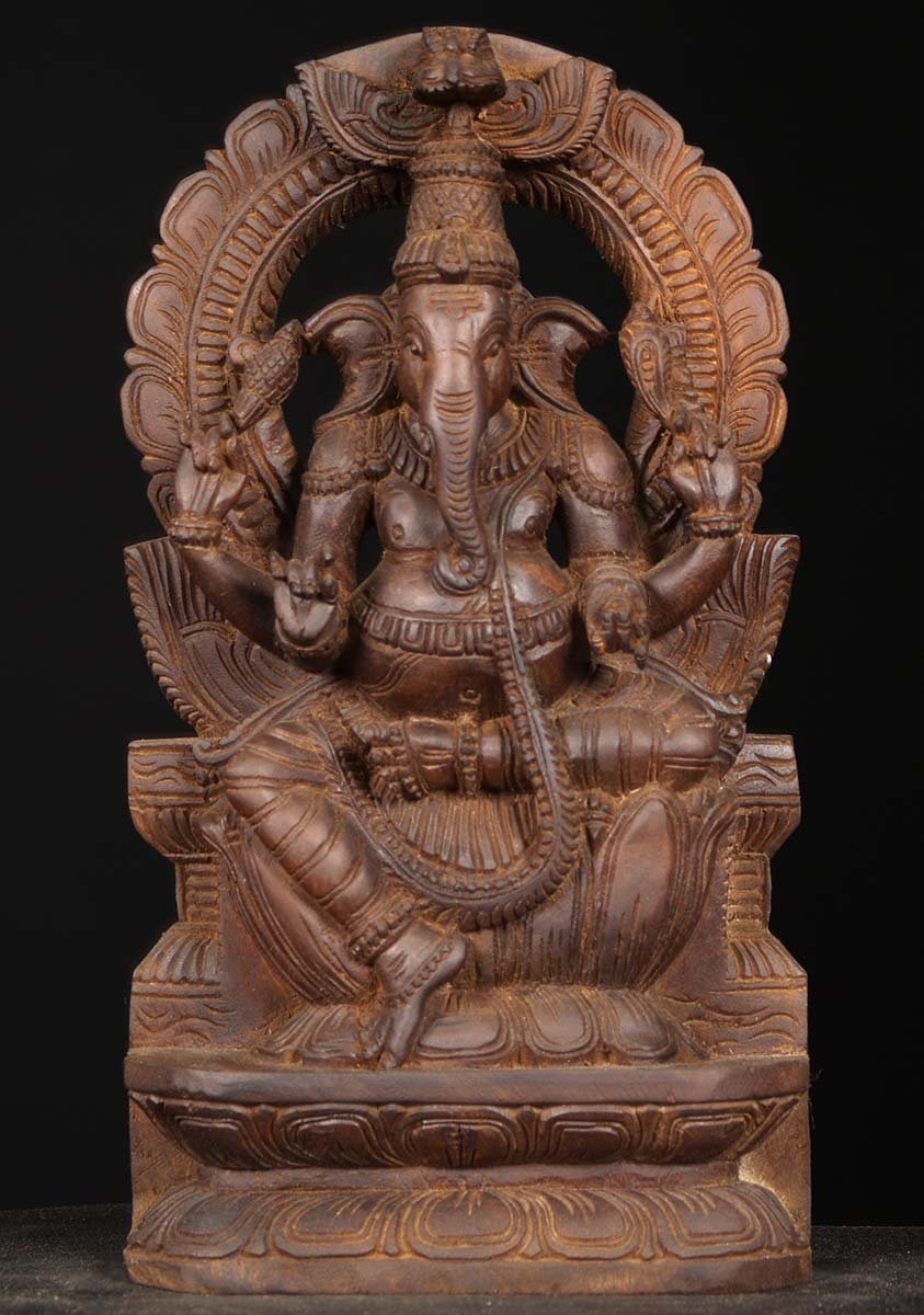 Wooden Ganesh Statue With Arch 18"